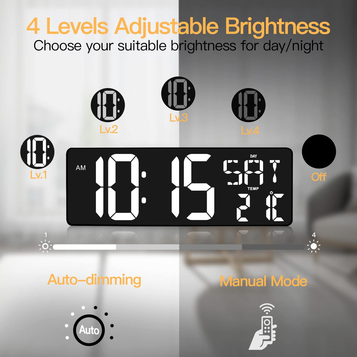 XREXS 16.5 Inch Digital Wall Clock Large Display, Auto-Dimming, Large Timer Clock, Large Digital Wall Clock for Home, Gym, Office and Classroom