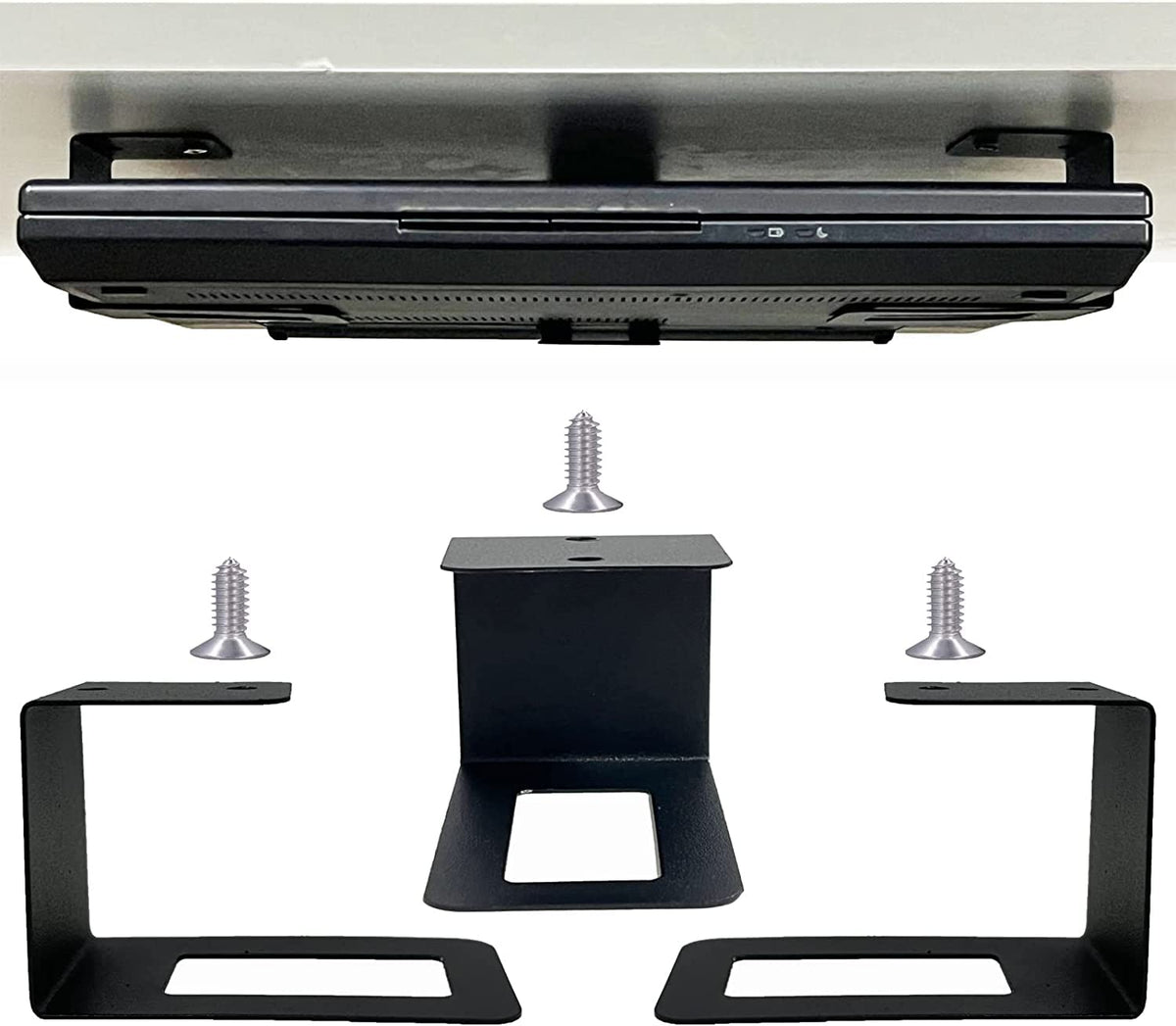 (3) Laptop Holder Under Desk Laptop Mount Organizer Rack Storage Shelf, Add On Under Table Laptops, Keyboard, Routers, Modems, Cable Box