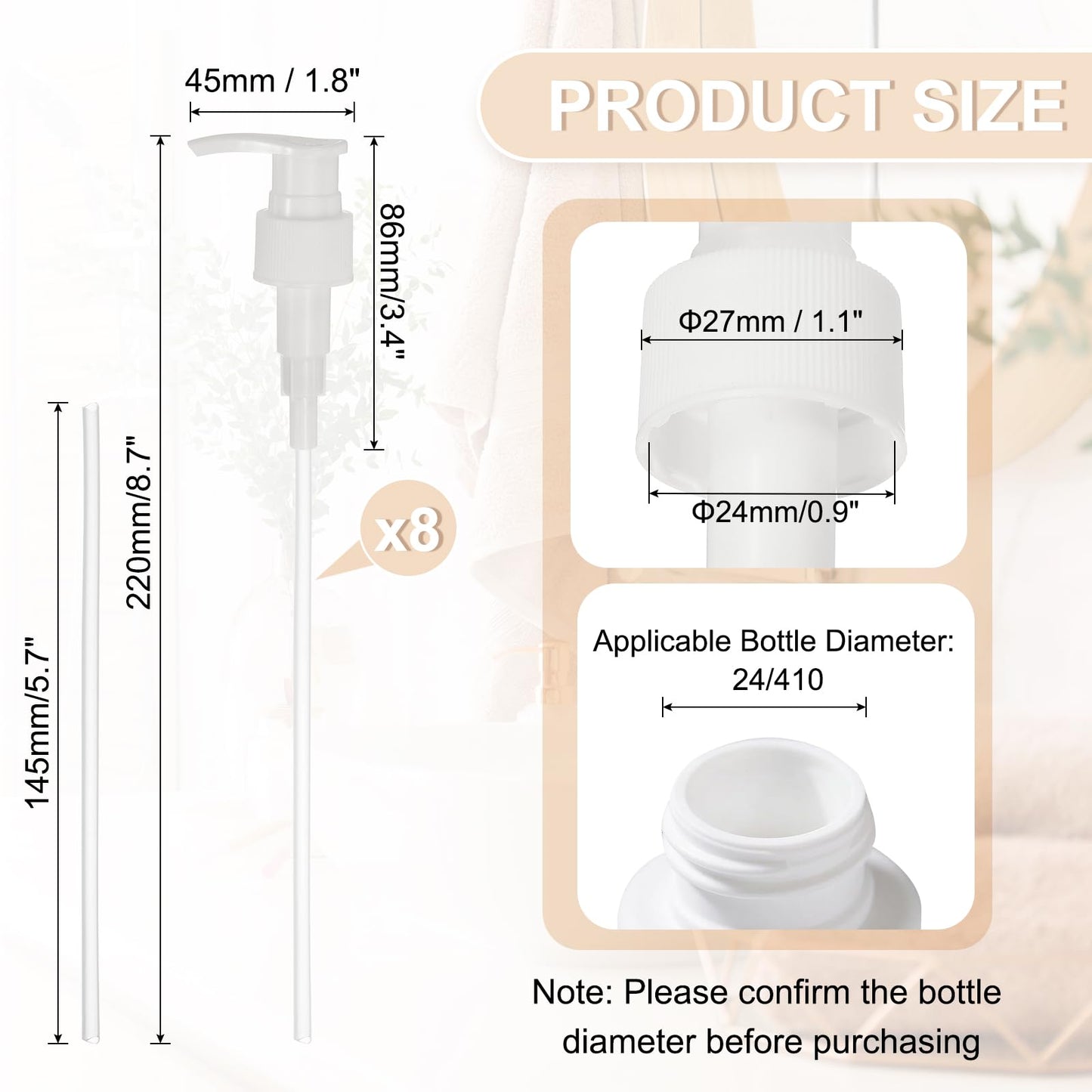 sourcing map 8 Pcs Soap Dispenser Pump Heads Soap Dispensers Top Pumps Replacement Switch Pumphead for Standard 24/410 Neck Size Lotion Shampoo