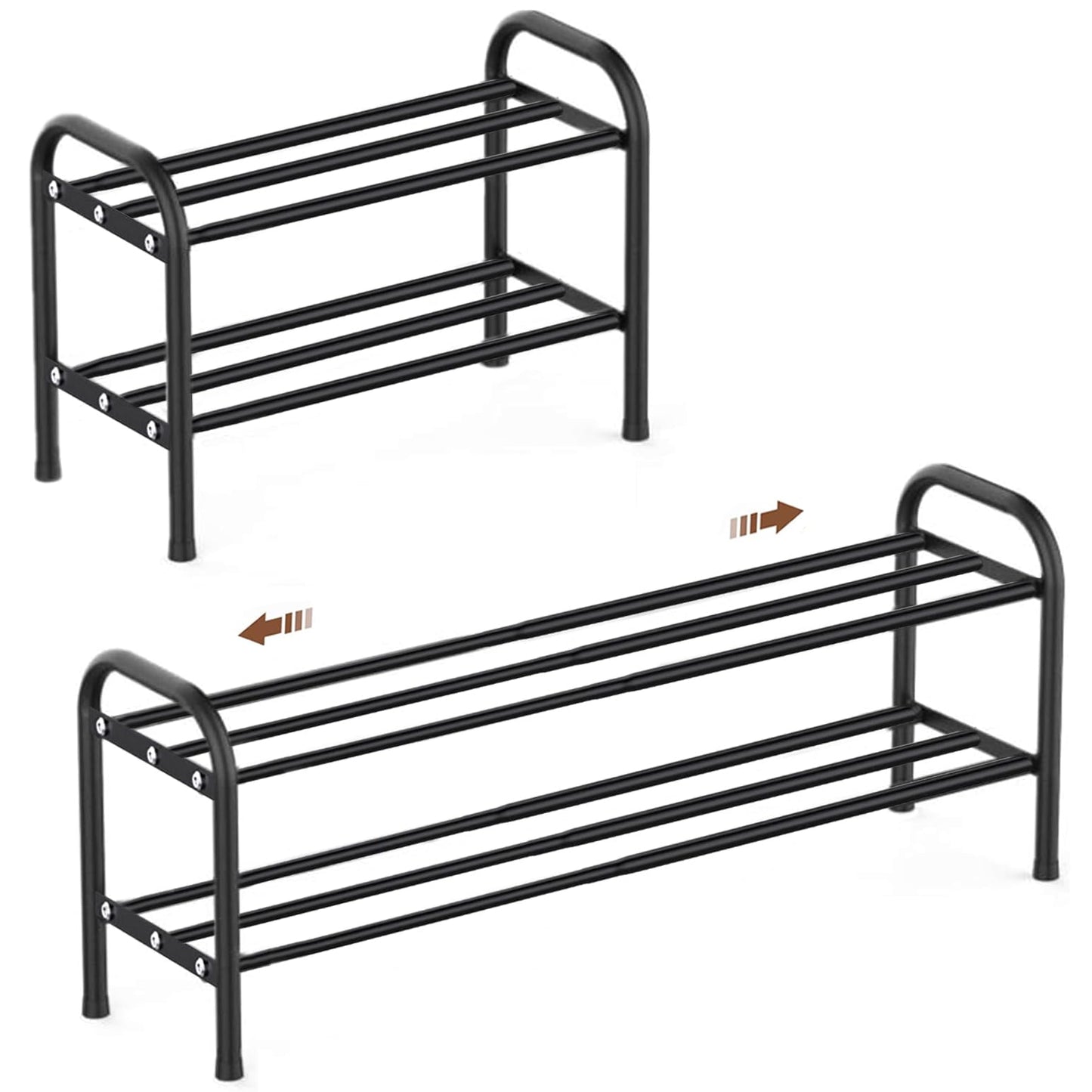 Expandable Shoe Rack, 2 Levels, Adjustable Metal Shoe Storage, 45 to 80 cm, Space Saving for Small Space, Hallway