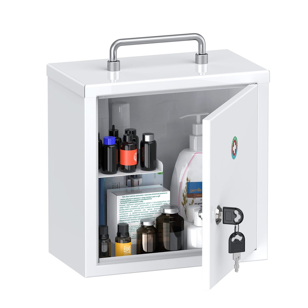 Uniclife Wall Mount Medicine Cabinet with Key Lock & Handle Locking First Aid Cabinet Lockable Lightweight Medium Medicine Organizer Secure Steel Wall
