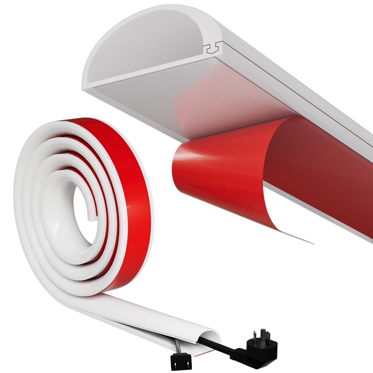 Conwang White Cable Trunking Self Adhesive For 2-3 Electric Cables,Flexible Wire Covers For Cables,Conduit Wire Trunking,TV Cable Hider For