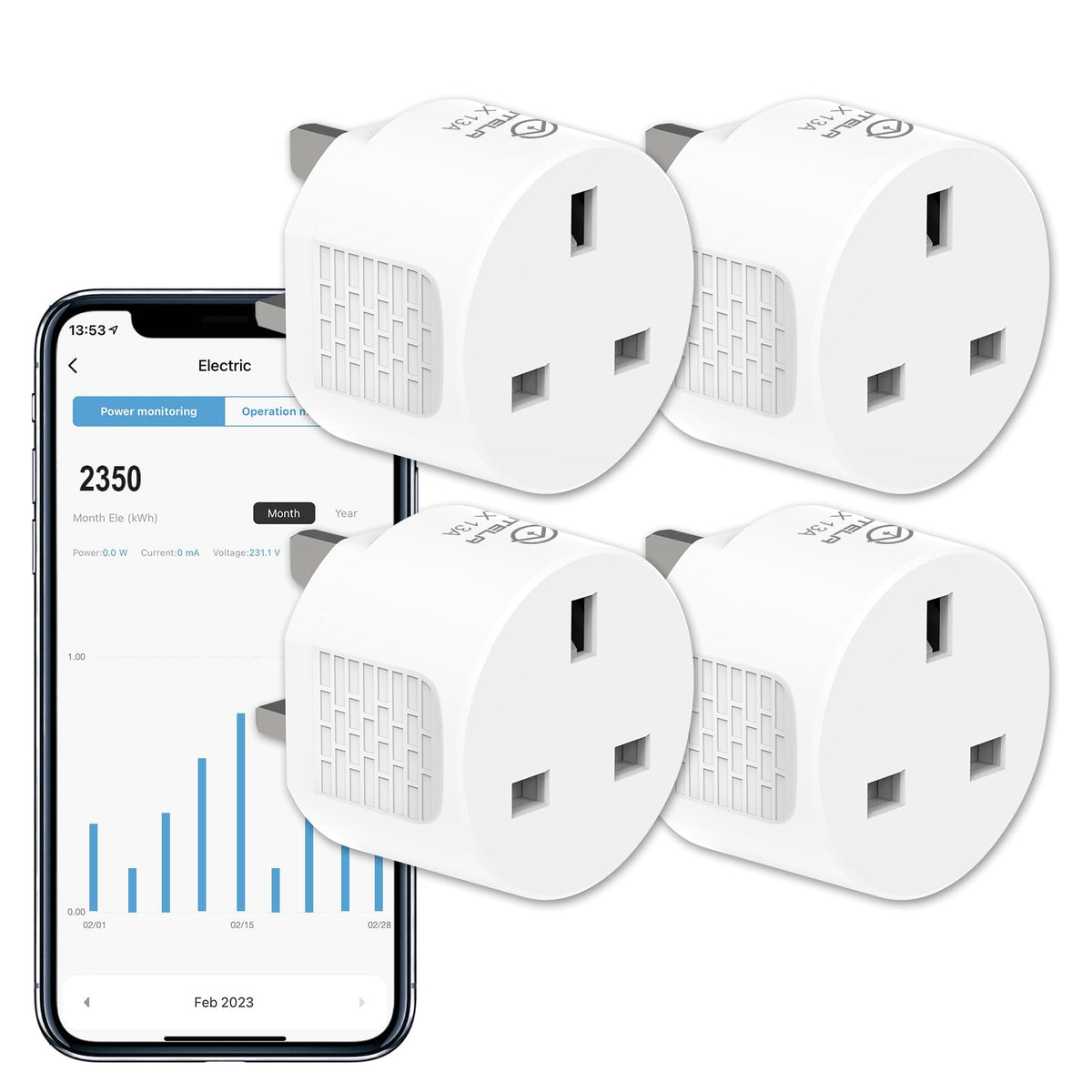 ANTELA Smart Plug with Energy Monitoring, 2,4GHz WiFi Plug, Smart Life APP Wireless Remote Control with Timer Function, Compatible with Alexa and