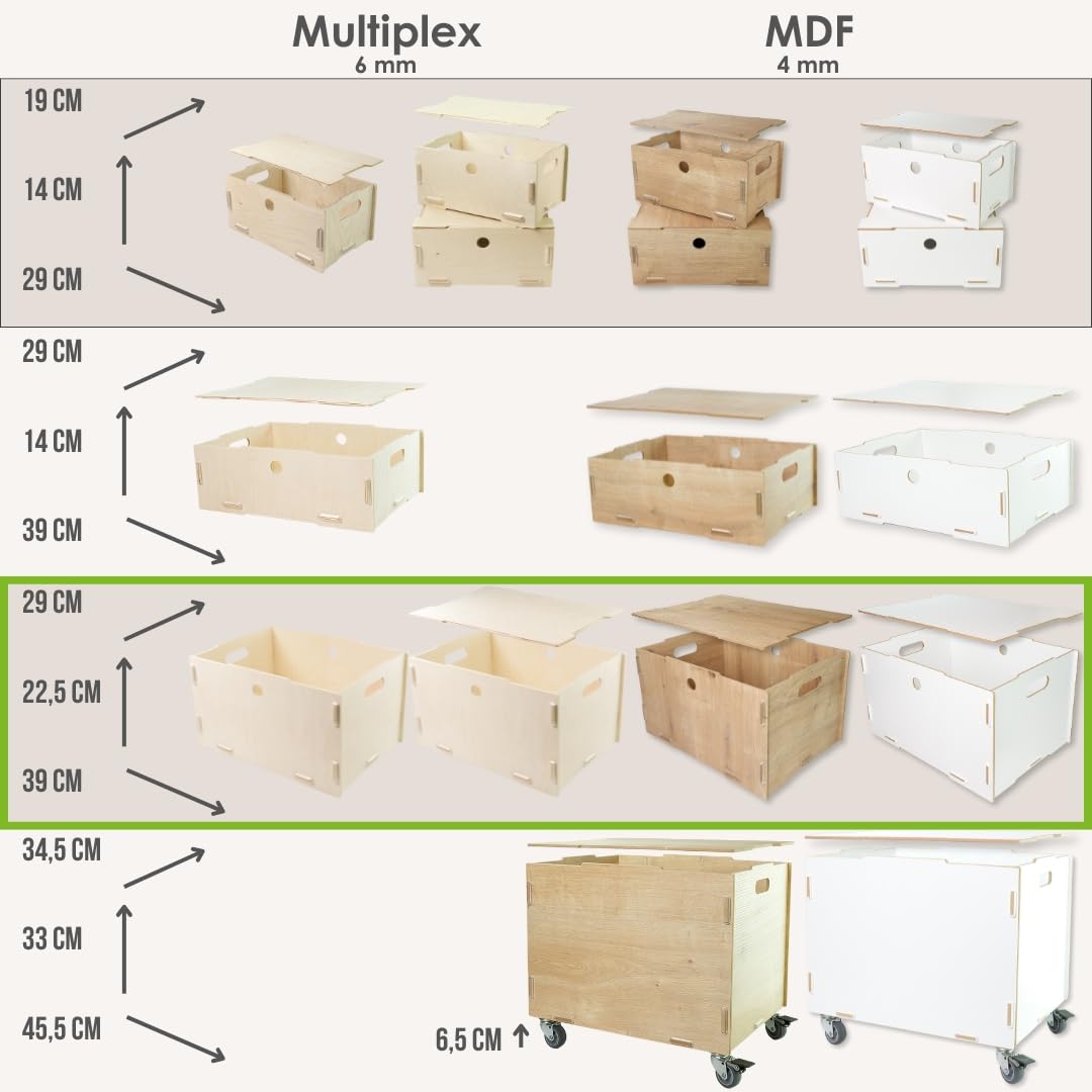 clipfritz Toy Box with Lid, Stackable, MDF, 40 x 30 x 23 cm, Wooden Storage Box