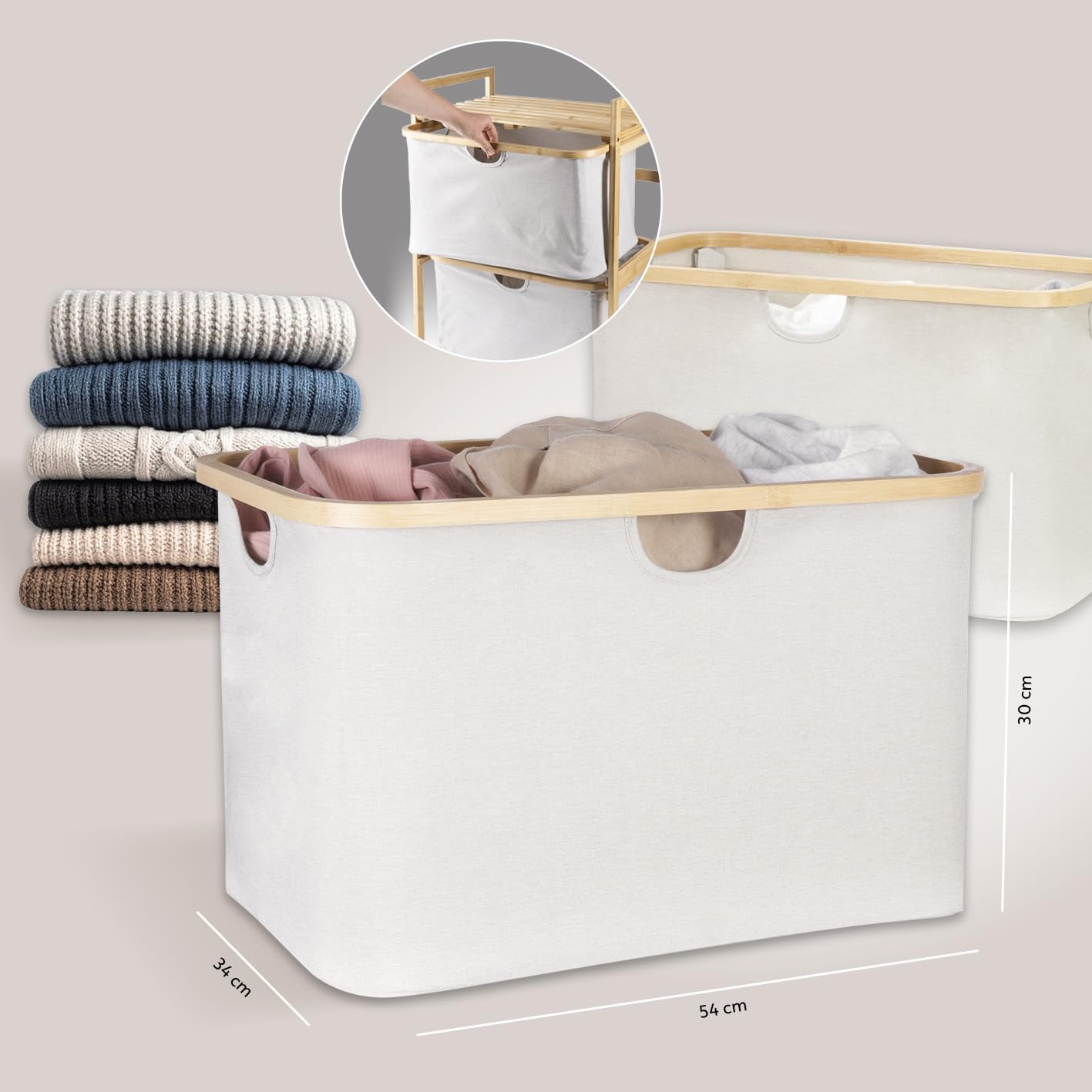 HENNEZ Bathroom Shelf, 2 Compartments, Bamboo Shelf with Shelf and 2 Baskets, Bathroom Shelf with Drawer Boxes, Standing Shelf