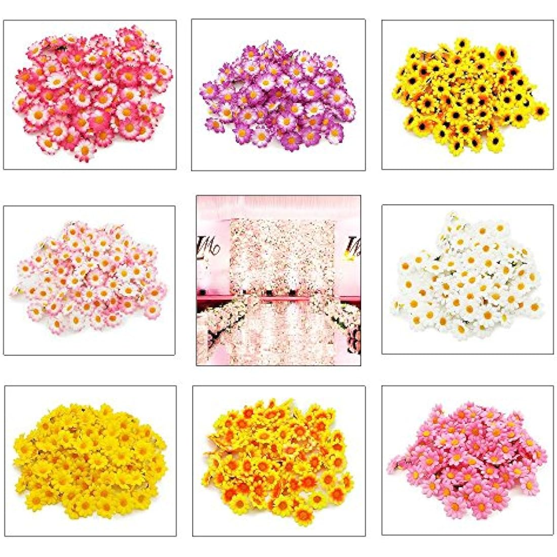 Artificial Daisy Flower Heads 100pcs Fake Gerbera Petals Yellow for DIY Garland Craft Birthday Indoor Outdoor Party Easter Bonnet