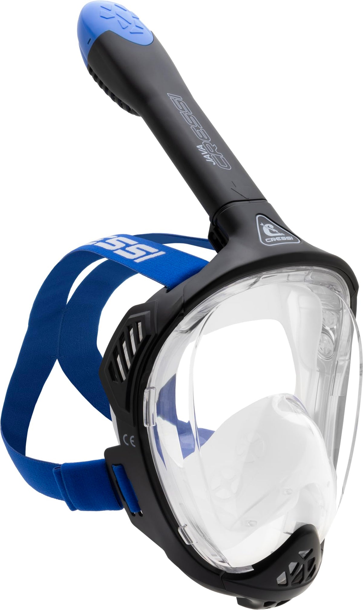 CRESSI Java Full Face Mask Black/Blue L/XL-Unisex Full Face Snorkel Mask, Ultra Clear Anti Fog Lens, 100% Silicone, Snorkel Dry with Safety Valves,