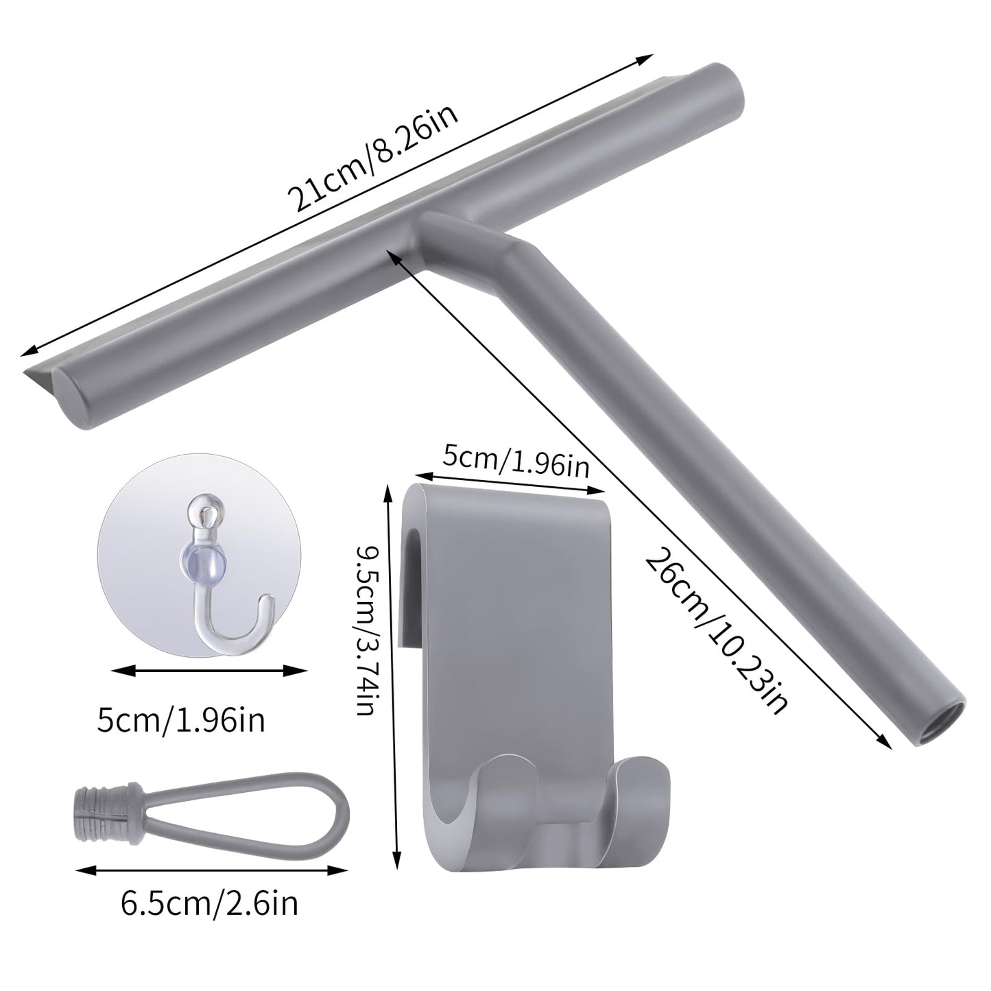 Thboxes Shower Squeegee, 8In Window Glass Silicone Scraper with Hook, Grey