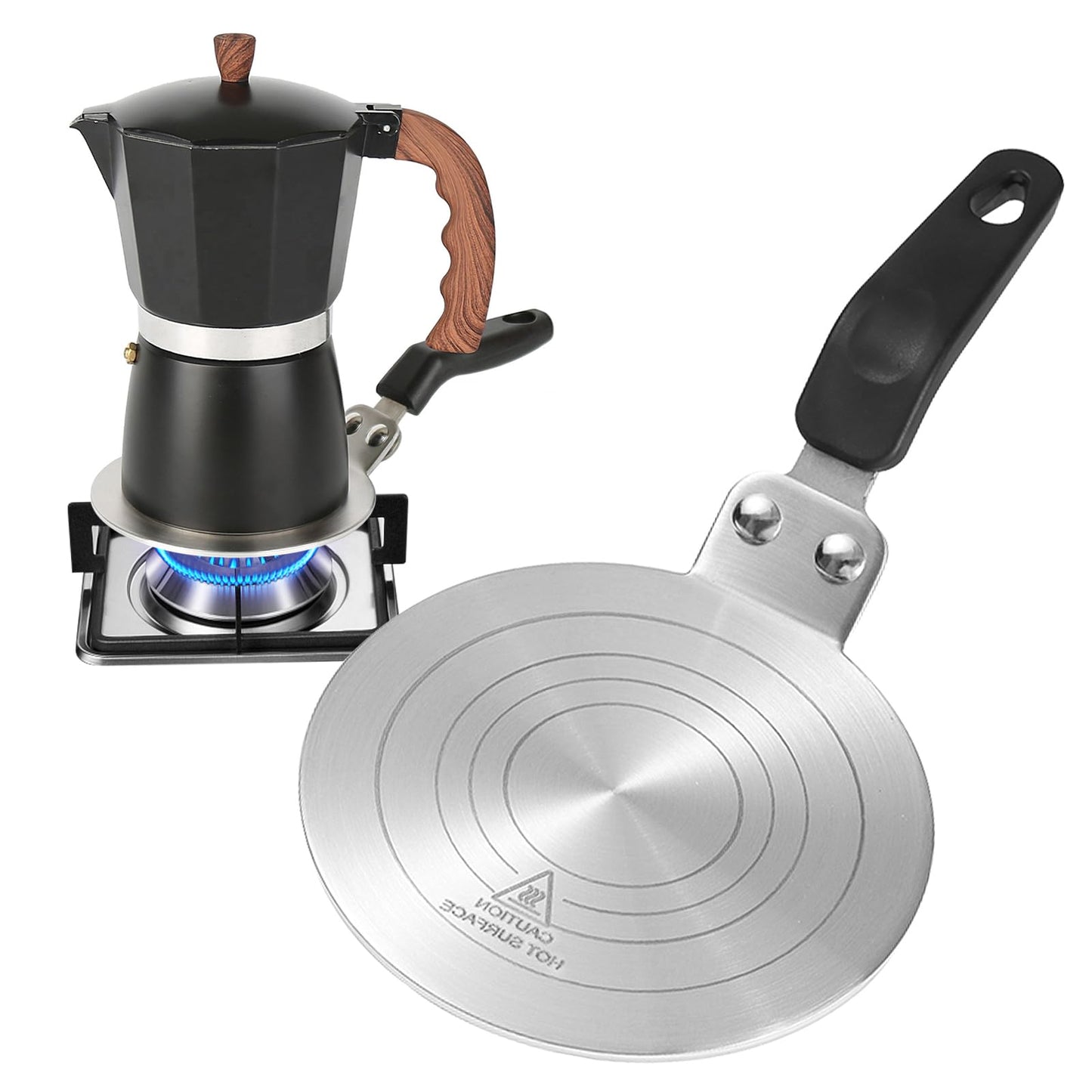 DONJIM Moka Pot Induction Adapter Plate, 5"(13CM) Induction Hob Converter Plate, Thickened Stainless Steel Heat Induction Plate Converter, Heat