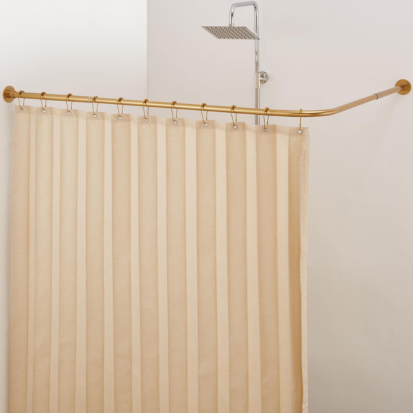 Crkmire Corner Shower Curtain Rail, [61-134 cm] x [61-134 cm] Adjustable L Shaped Shower Pole Rod 90 Degree Curved Square Curtain Rod for Bathroom