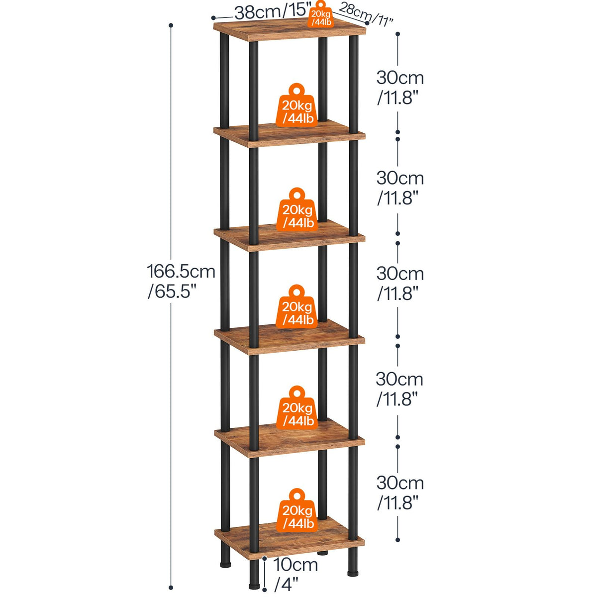 HOOBRO 6-Tier Bookshelf, Tall Bookcase, Shelving Unit, Twist-Lock Assembly, Large Capacity, Wooden Storage Display Shelf for Living Room, Home Office