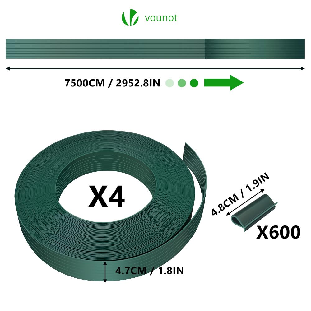 VOUNOT? PVC Privacy Strips Garden Privacy Fence Screen 300m x 4.7cm Double Rod Mats with 600 Clips for Deck, Patio, Balcony, Green