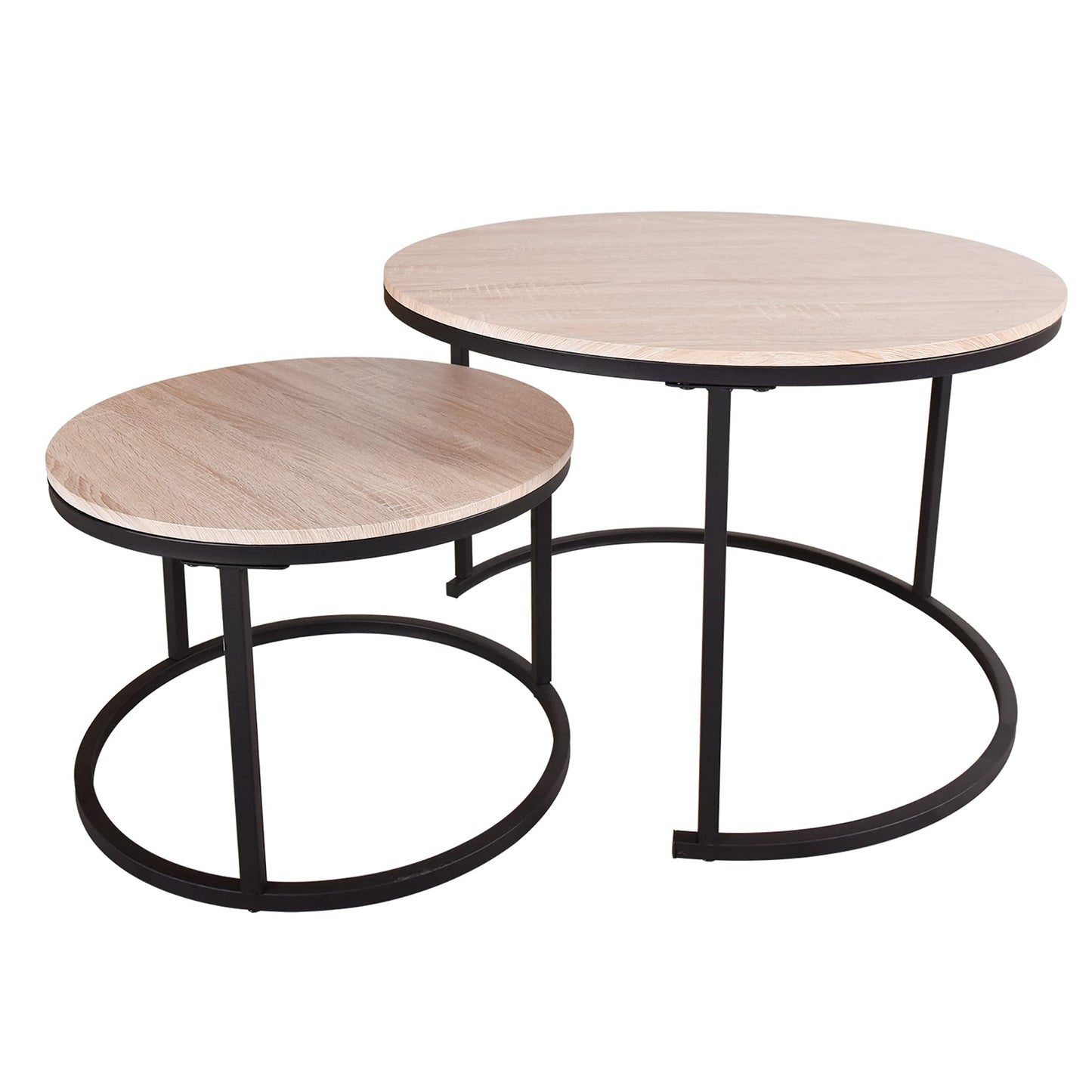 Round Nesting Coffee Table Modern Nesting Side Set of 2 End Table for Living Room Balcony Garden