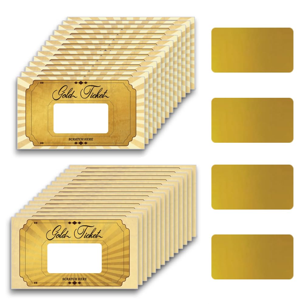 PLIGREAT 120 Pieces Gold Ticket Scratch Off Cards Stickers, Blank Gift Certificates Scratch Off Tickets DIY Coupon Cards for Small Business, Holiday,