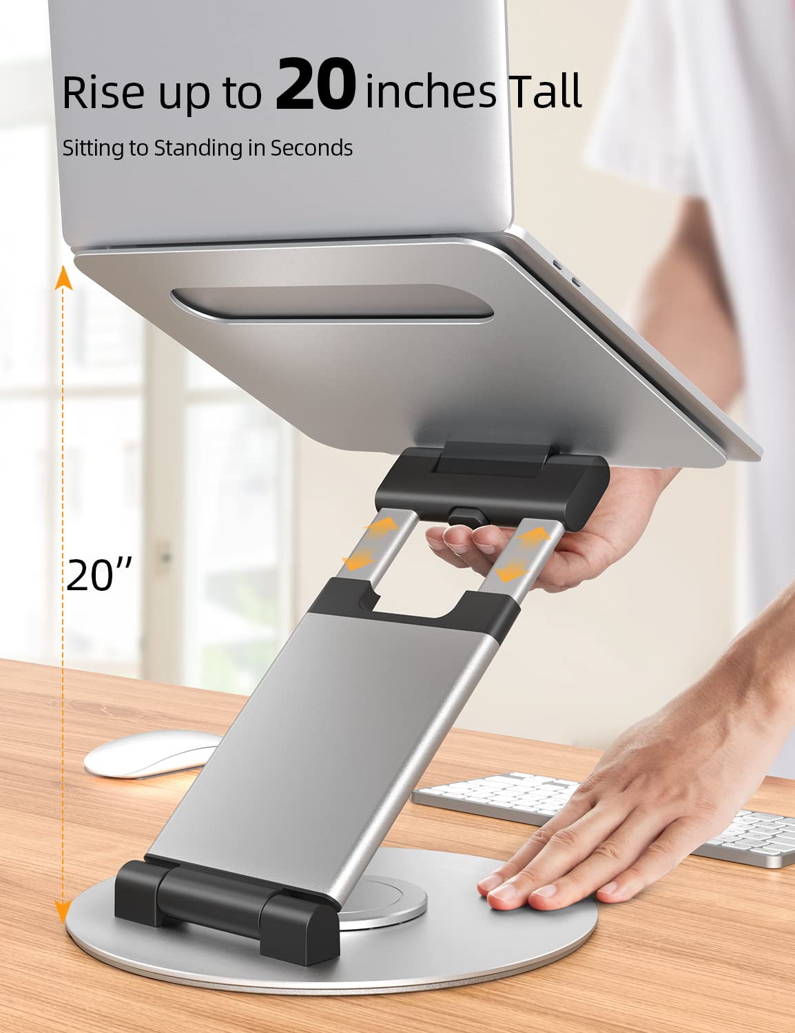 Nulaxy Telescopic 360 Rotating Laptop Stand for Desk Adjustable Height Swivel Pull Out Design Laptop Riser Holder Computer Stand Compatible with All