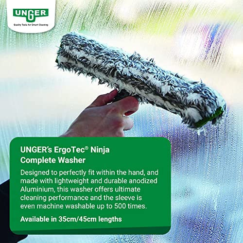 UNGER ErgoTec Ninja Washer 45cm - Squeegee Blade, Microfibre Cover & Rubber Grip Handle - Window Cleaning Equipment