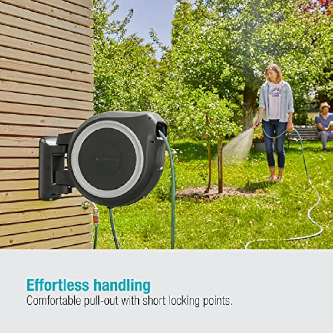 Gardena Wall-Mounted Hose Box Rollup L (White) 30 m: Versatile Watering System for Large Gardens, Swivel Hose Box, Including 30 m Gardena Hose and mounting kit (18627-20)