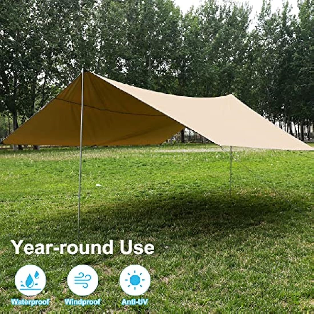 WADEO 3x3.6M/10×12FT Camping Tarp, Waterproof Heavy-Duty Tarp Shelter with Adjustable Poles, UV Protection, Sun & Rain Cover, Hammock Tent for Camping, Beach, Festival