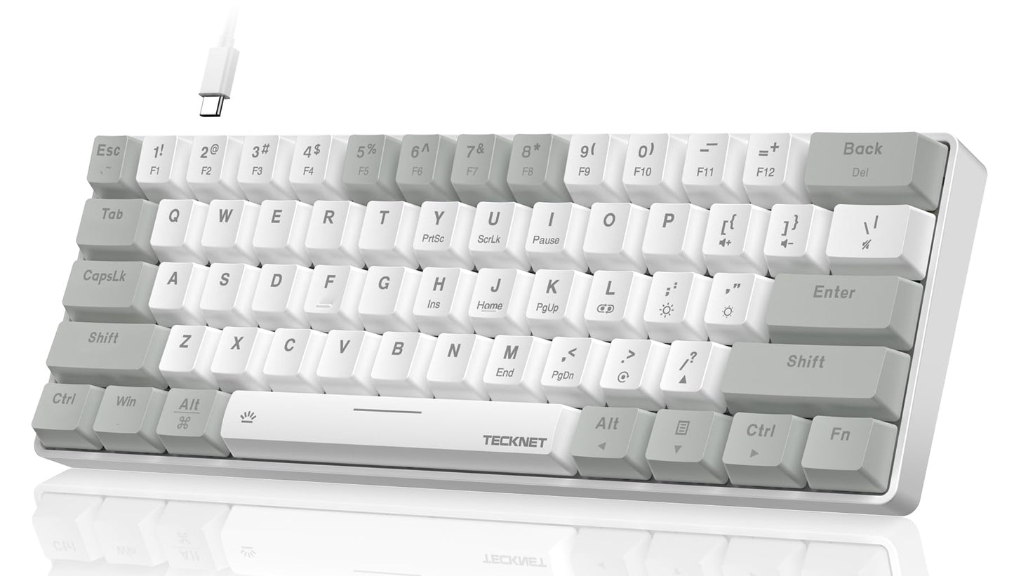 TECKNET 60% Mechanical Gaming Keyboard-RGB Backlit,Ultra Compact Mini 61 Keys Gaming Keyboard with Detachable Cable&Adjustable Stand,Portable Wired
