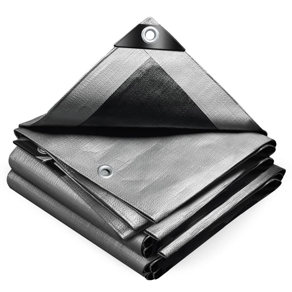 VOUNOT 4x6m Tarpaulin Heavy Duty 240 g/m? Waterproof TarpLarge Ground Camping Sheet with Eyelets for Outdoor Furniture Caravan Car Cover, Grey