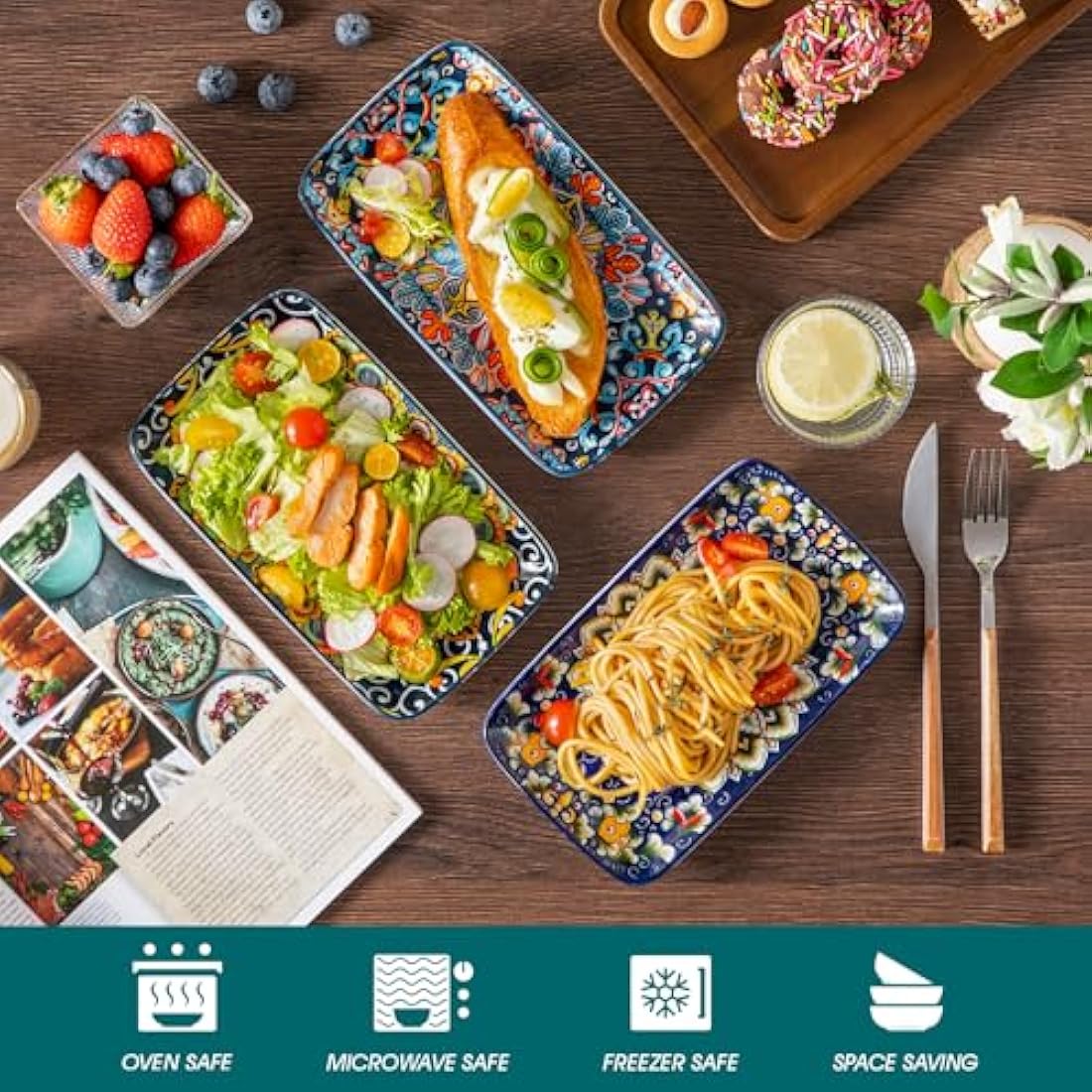 vancasso SIMI Serving Platter, 8.5 in Small Serving Dishes, Porcelain Rectangle Serving Plates Set of 6, Dishwasher and Microwave Safe, Sushi Platters for Party
