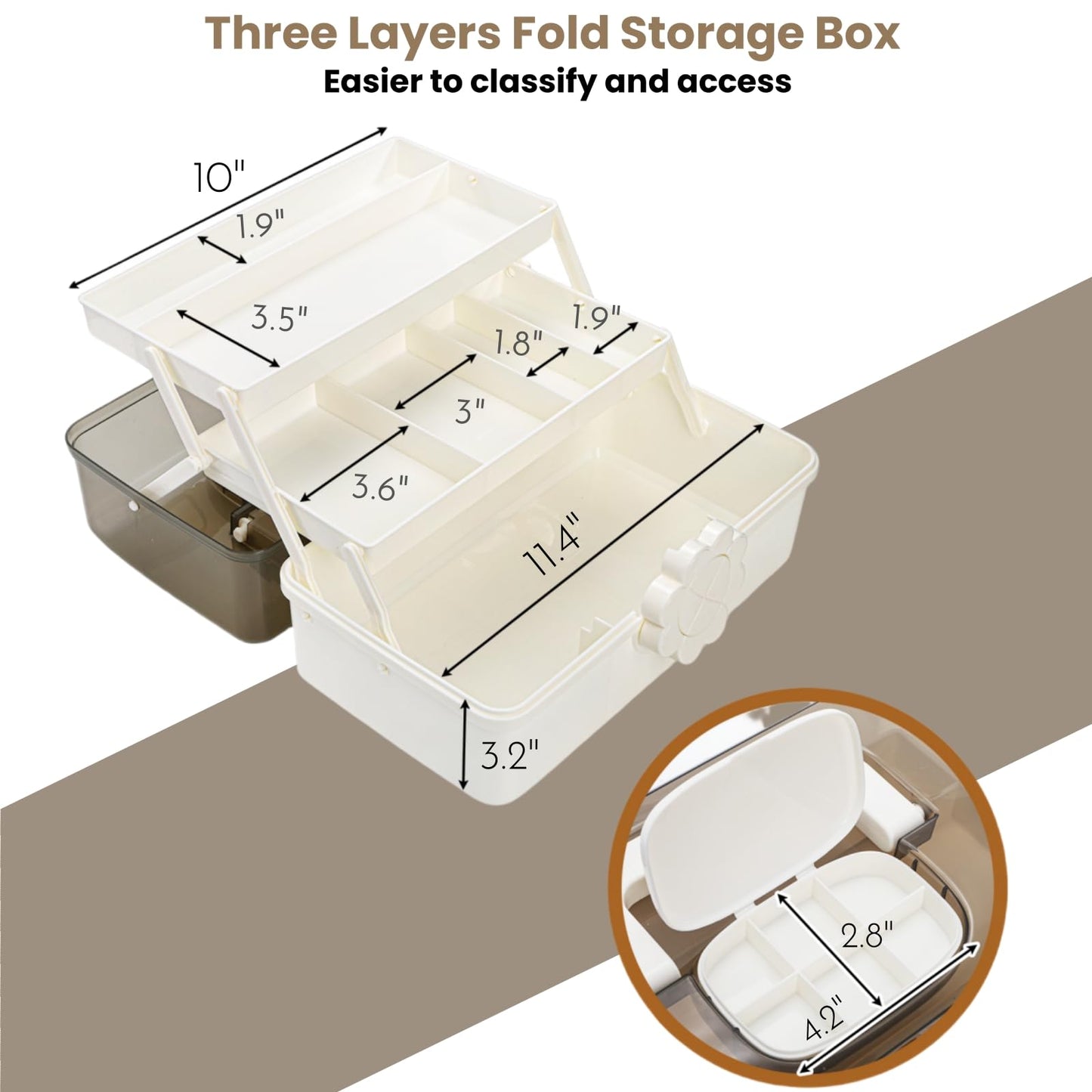 ZOOFOX 3 Layer Multipurpose Dividing Storage Box, Plastic Craft Storage Boxes with Compartments, Folding Tool Box Organizer with 2 Trays