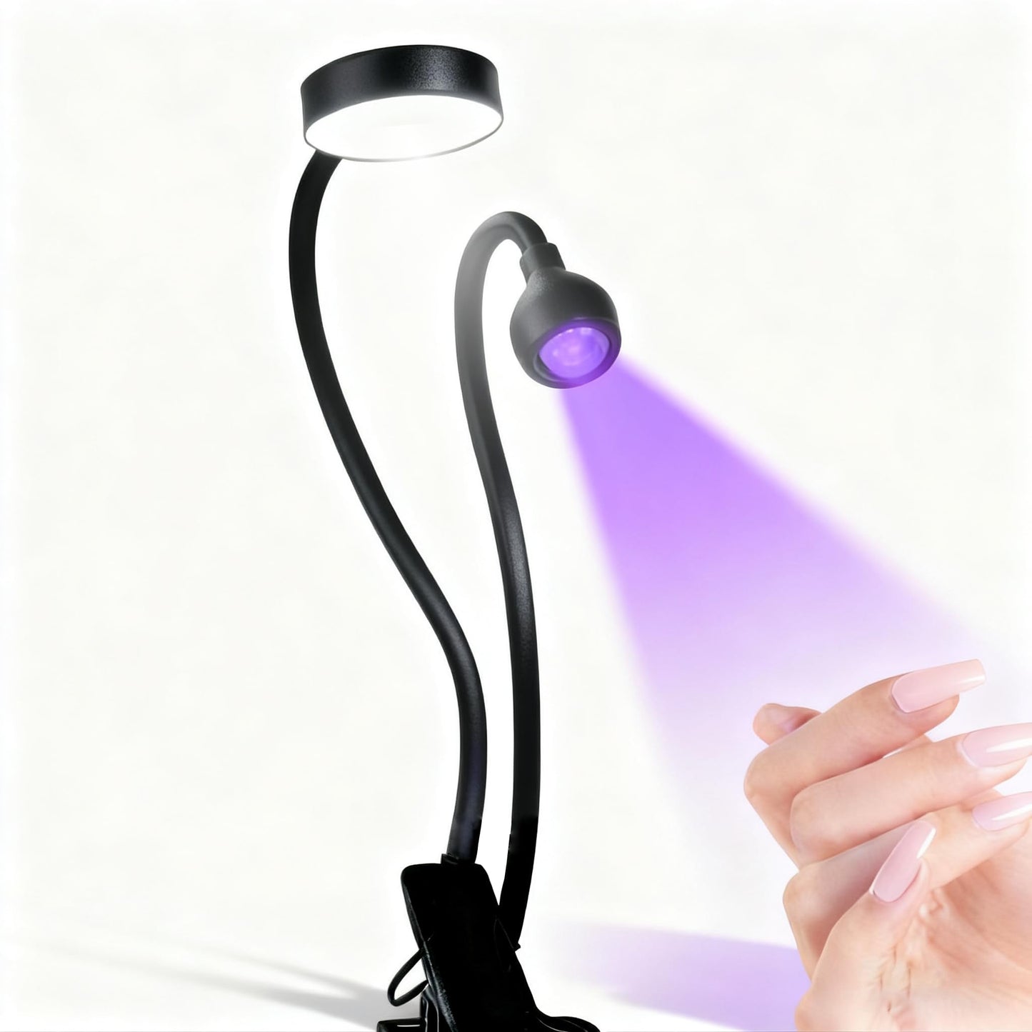 SUNATUR 3W Mini UV Nail Lamp with Clip and Switch Includes White Light Desk Lamp, Portable UV Gel Lamp, Quick Drying 360? Adjustable Design