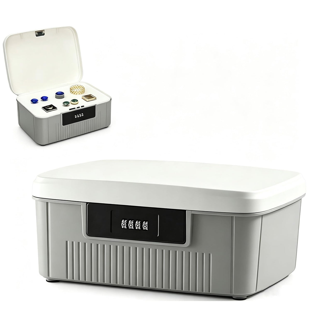 Chiziyixin 2 Layer Medicine Storage Box,Medication Lock Box with 4 Digital Code,Portable Handle,Removable Tray,Lockable Medical Storage Organiser for
