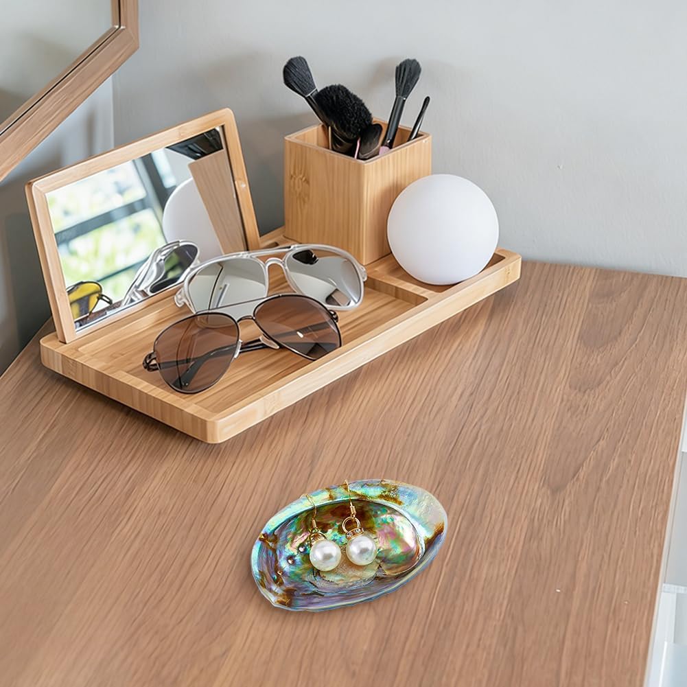 SUPERFINDINGS Natural Abalone Shells Jewelry Dish Tray Blue Seashell Ring Holder 7.7x5.6cm/5.04x6.3in Decorative Trinket Dish Stand for Earring