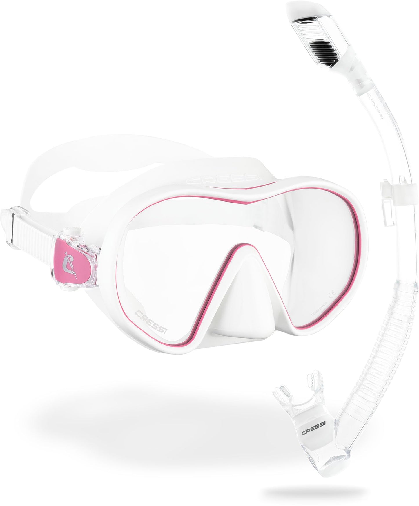 CRESSI F-Dual + Supernova Dry Combo - Unisex Diving Mask F-Dual rimless and Dry Snorkel for Snorkelling and Scuba Diving, Colour White Pink/Clear