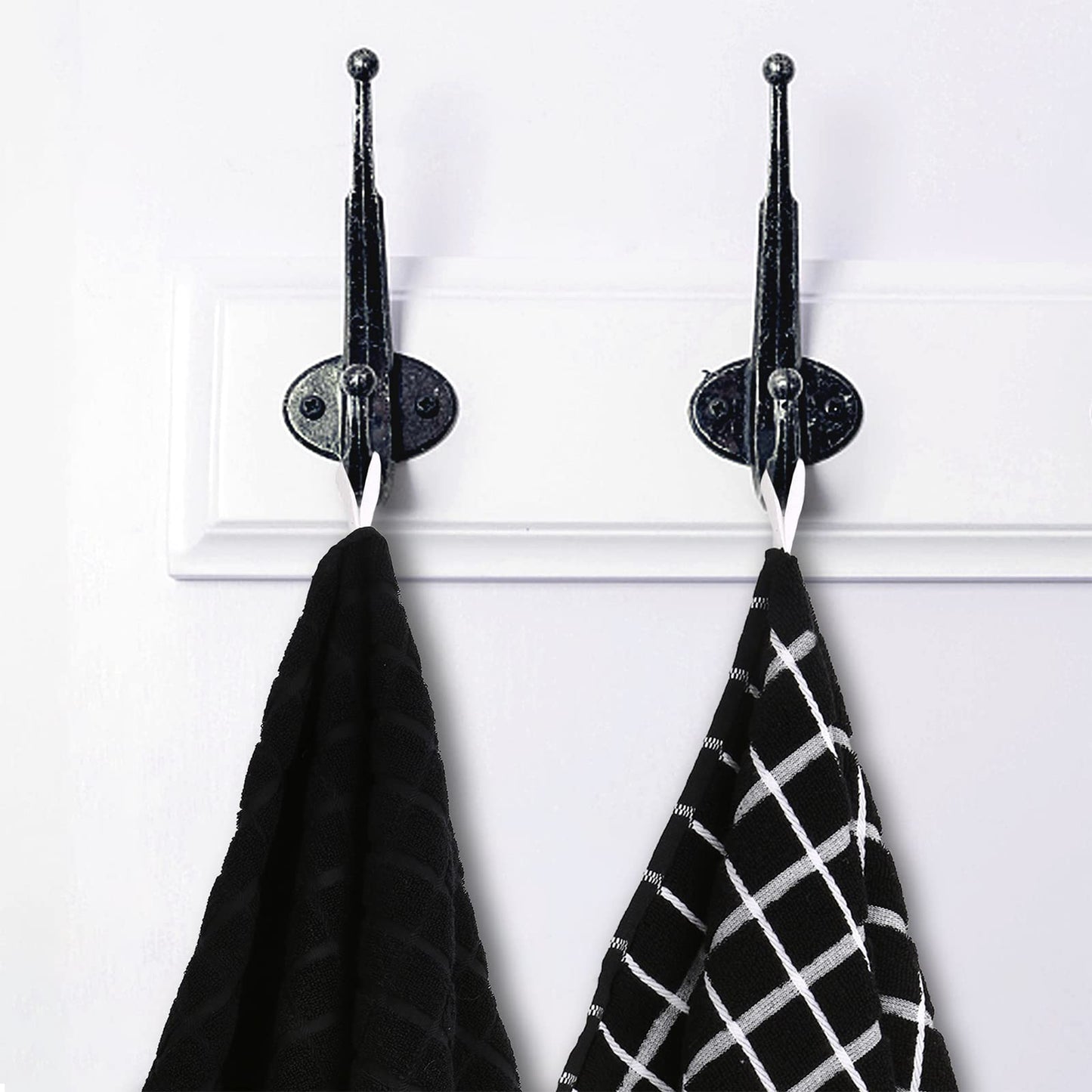 samsto Kitchen Towels Cotton Black - Tea Towels Absorbent - Thick Dish Hand Towels for Kitchen with Hanging Loops, 45x65cm, 4 Pack