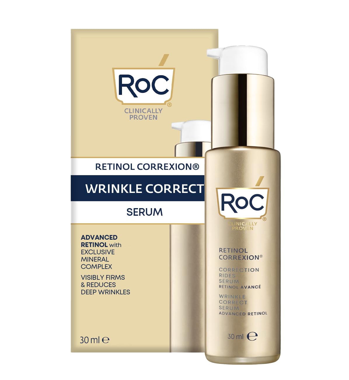 RoC - Retinol Correxion Wrinkle Correct Face Serum - Daily Anti-Wrinkle and Ageing Treatment - Firming Moisturiser - Pure RoC Retinol - with Ascorbic