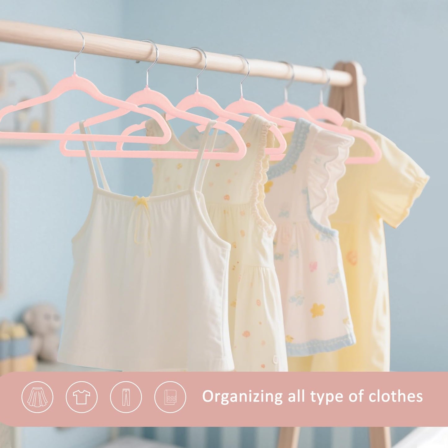 ManGotree 14 Inch Kids Velvet Hangers Felt Children's Hangers 66 Pack Pink