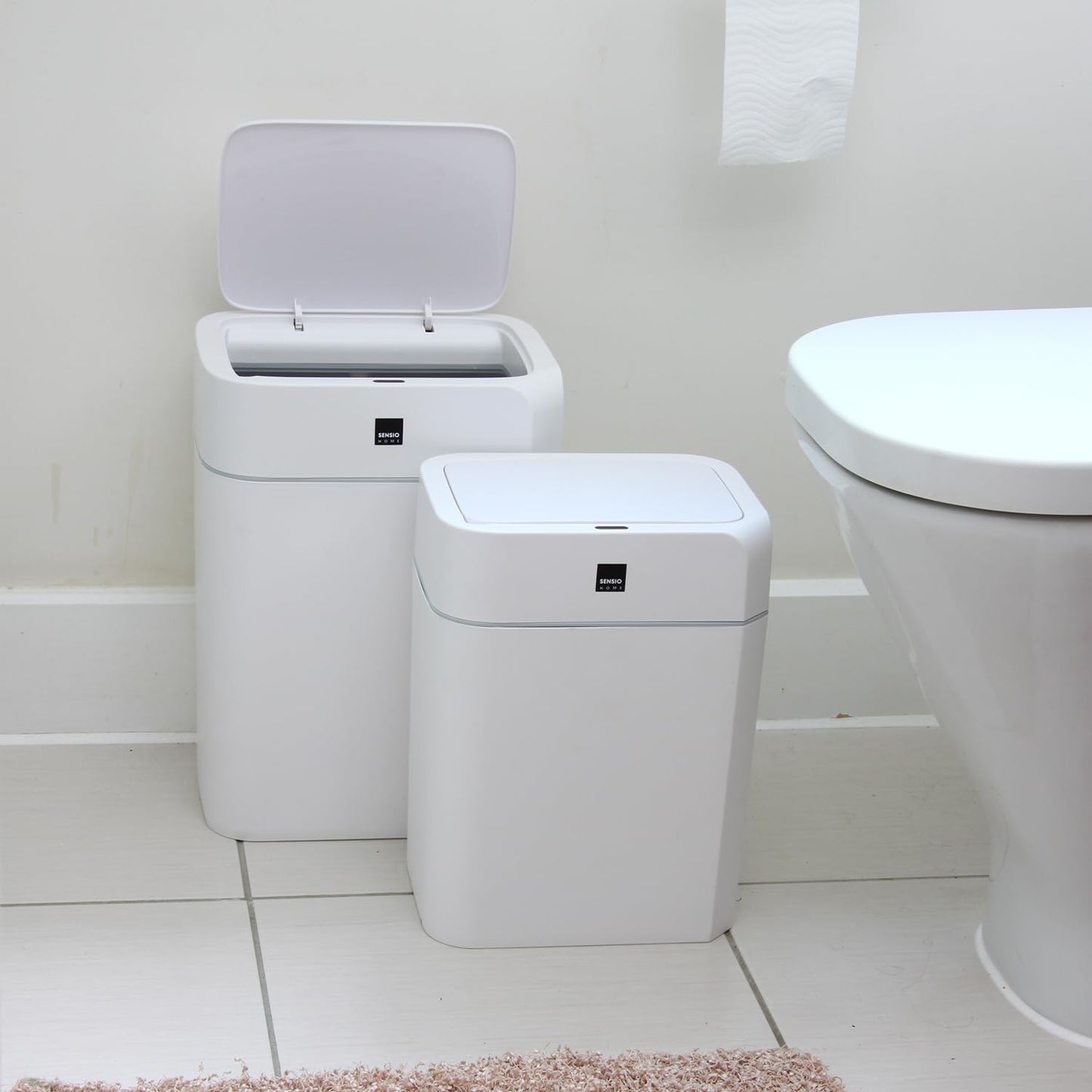 Sensio Home Value 2 Pack 12L+16L Waterproof Motion Sensor Trash Cans Dust Bins with Auto Lids, Automatic Garbage Bins for Bedroom Kitchen Bathroom