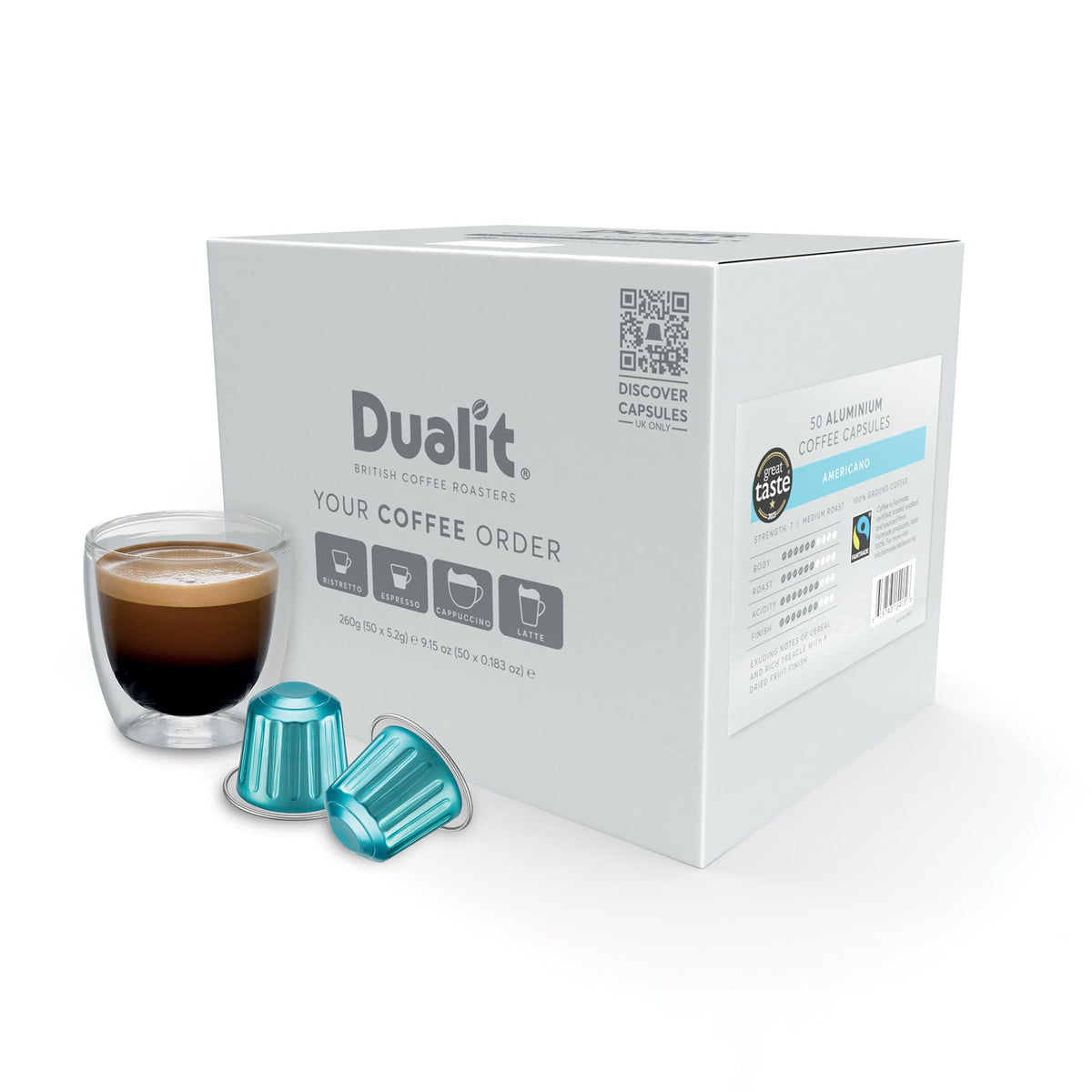 Americano Recyclable Aluminium Coffee Capsules by Dualit - Compatible With Nespresso - 50 Servings - 5 X 10 Pk - 50 Servings of Premium Eco Friendly
