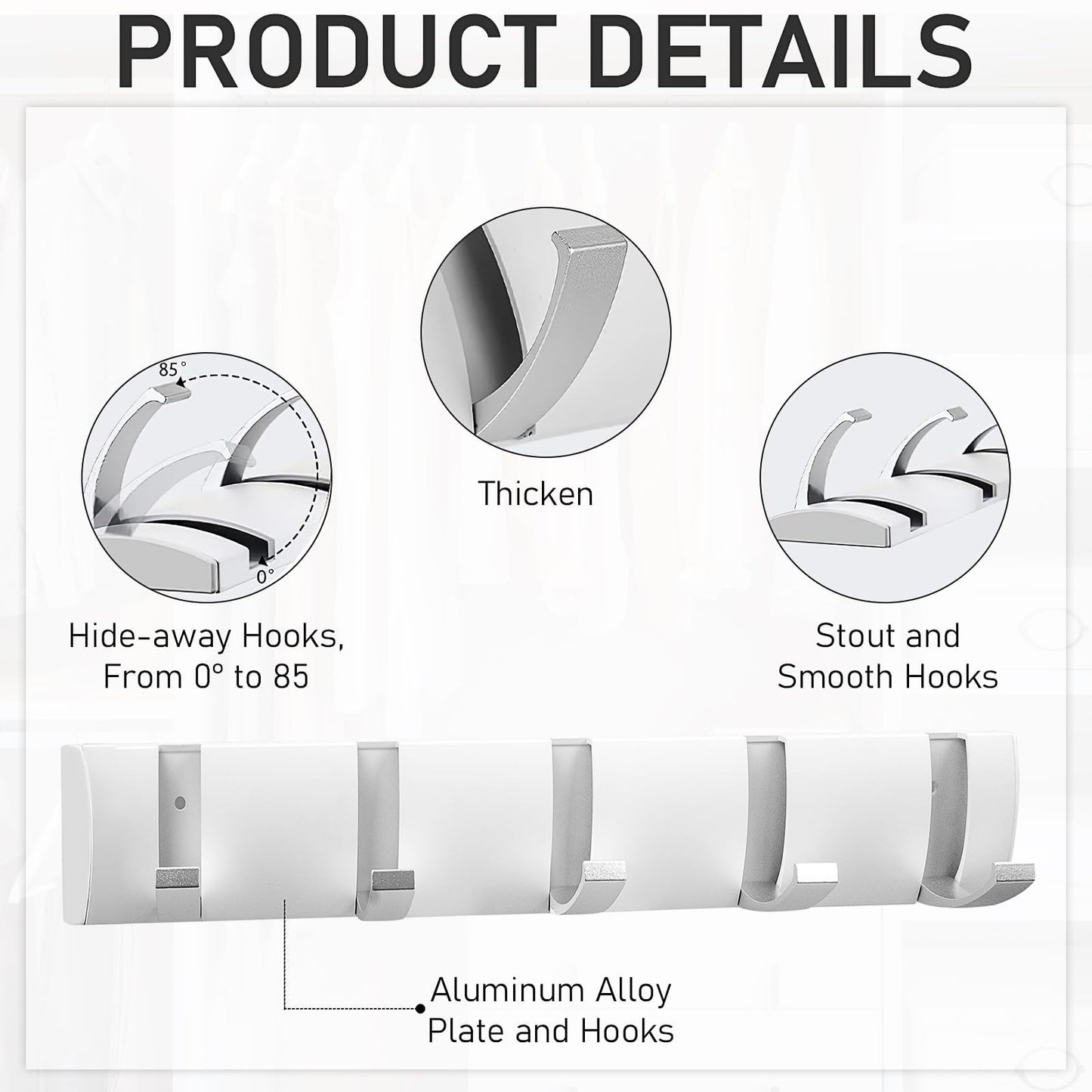 2 Pack Wall Mounted Floating Coat Rack, Wall Rack with 5 Retractable Hooks