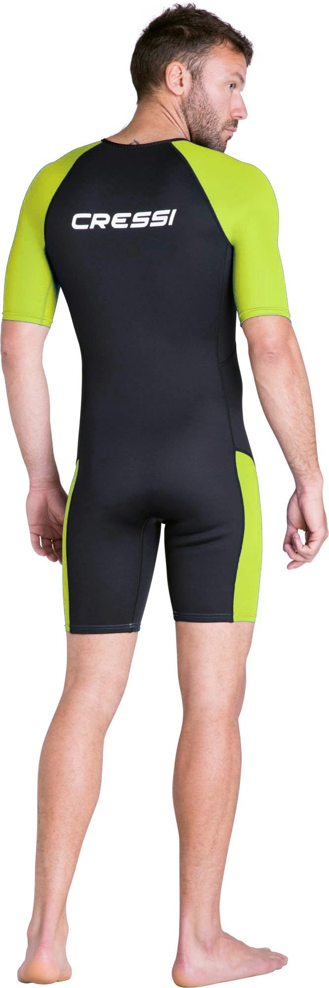 CRESSI Tiburon Man Shorty Wetsuit Black/Fluo Lime 2mm S/2 - Men's 2mm Neoprene and Elastane Shorty Wetsuit, YKK Front Zip, Black/Fluo Lime, S/2