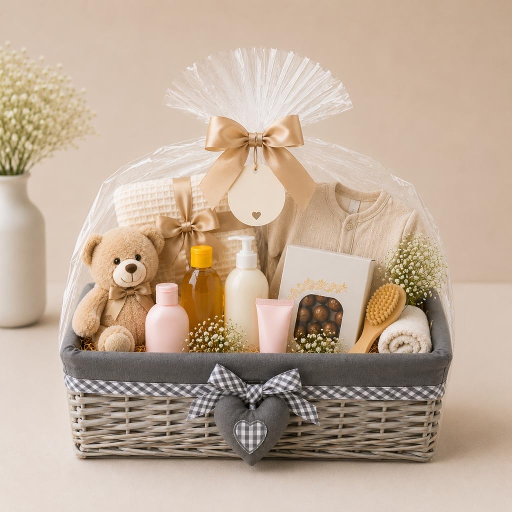 Woodluv Grey Wicker Rectangular Storage Gift Hamper Basket With Removable Lining - Medium