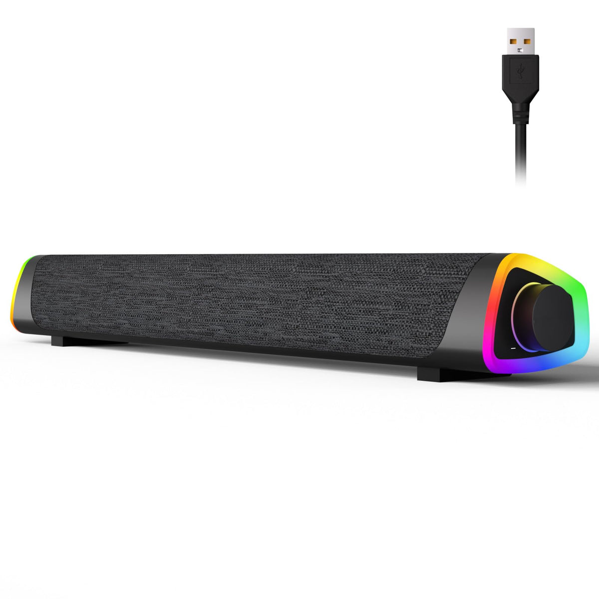 SOULION R30 Plus Computer Speakers, Wired Powered Sound Bar, Colorful LED Lights with Switch Button, Computer SoundBar for Desktop, Gray (3.5mm jack