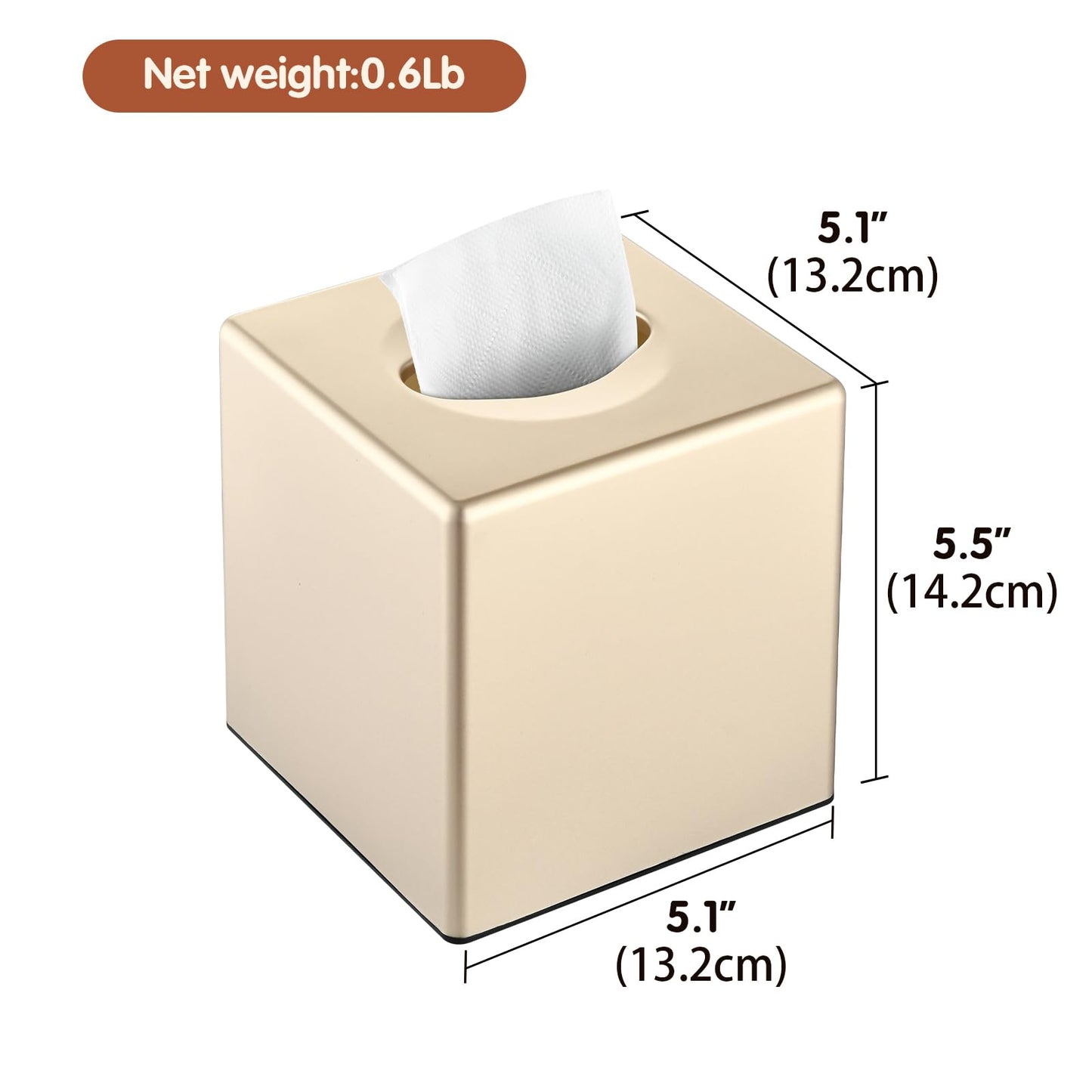 Y-in Hand Tissue Box Cover, Square Facial Tissue Holder Storage for Bathroom Vanity, Countertops, Dressers, Night Stand, Parlors and Offices - Gold