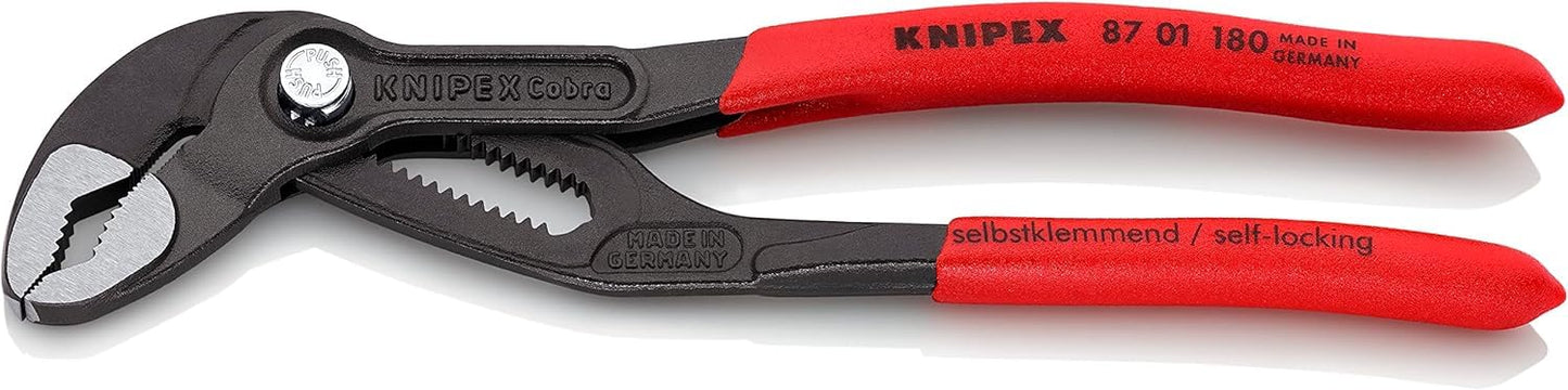 KNIPEX Cobra High-Tech Water Pump Pliers with Non-Slip Plastic Coating 180 mm, 87 01 180