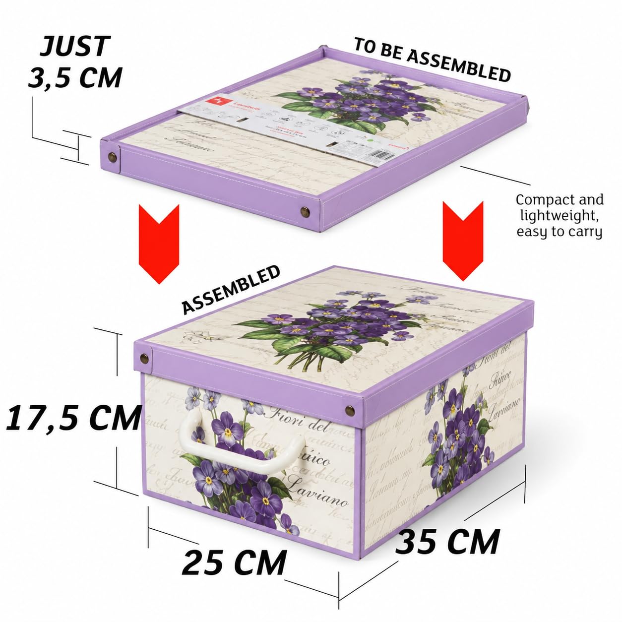 Lavatelli Set of 4 Cardboard Storage Boxes with Lid Violets 25x35x17.5cm