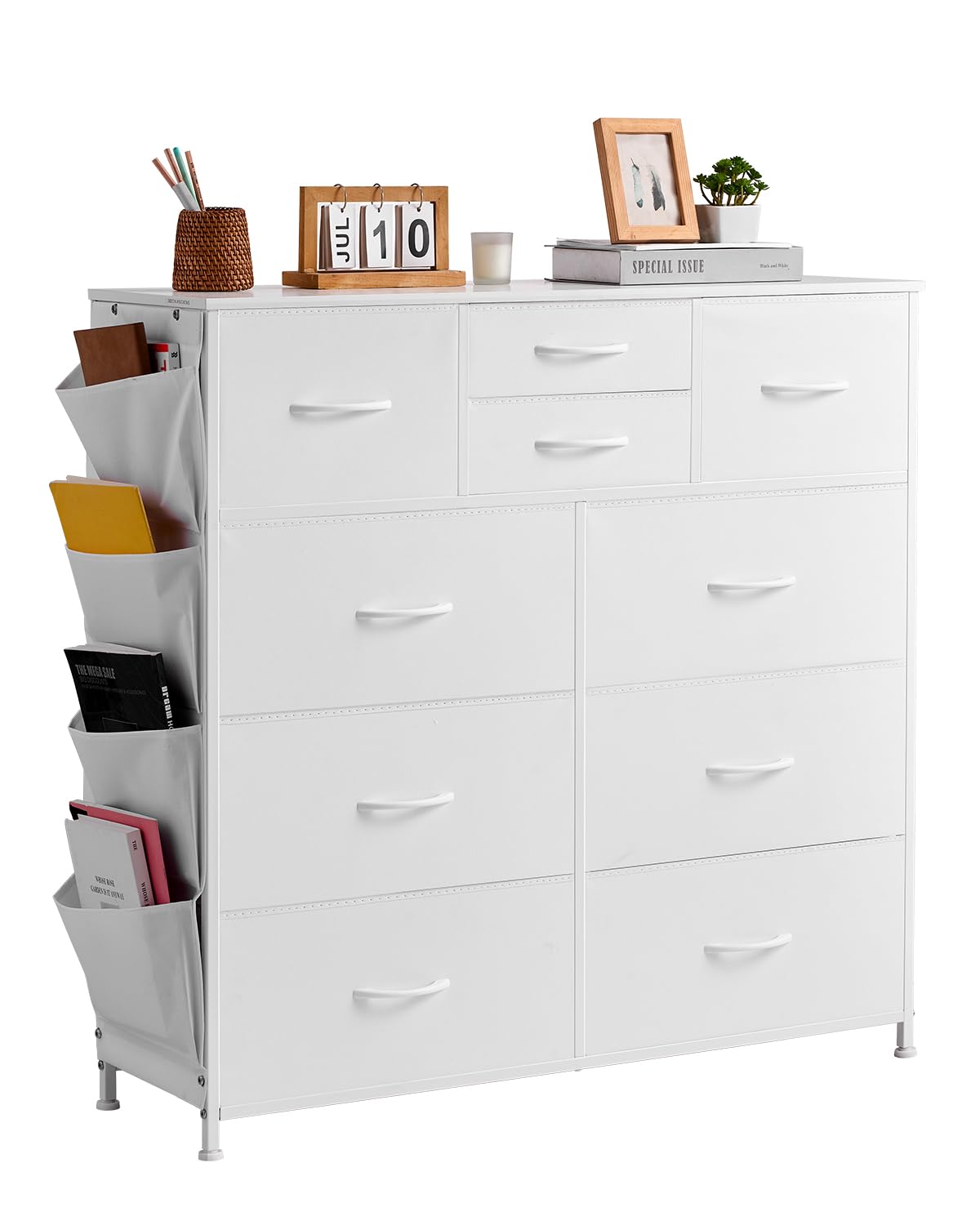 VEVOR 10 Drawer Dresser, Dresser with Fabric Bins, Closet Storage Drawers with Easy Pull Handle and Sturdy Steel Frame, Fabric Storage Tower for