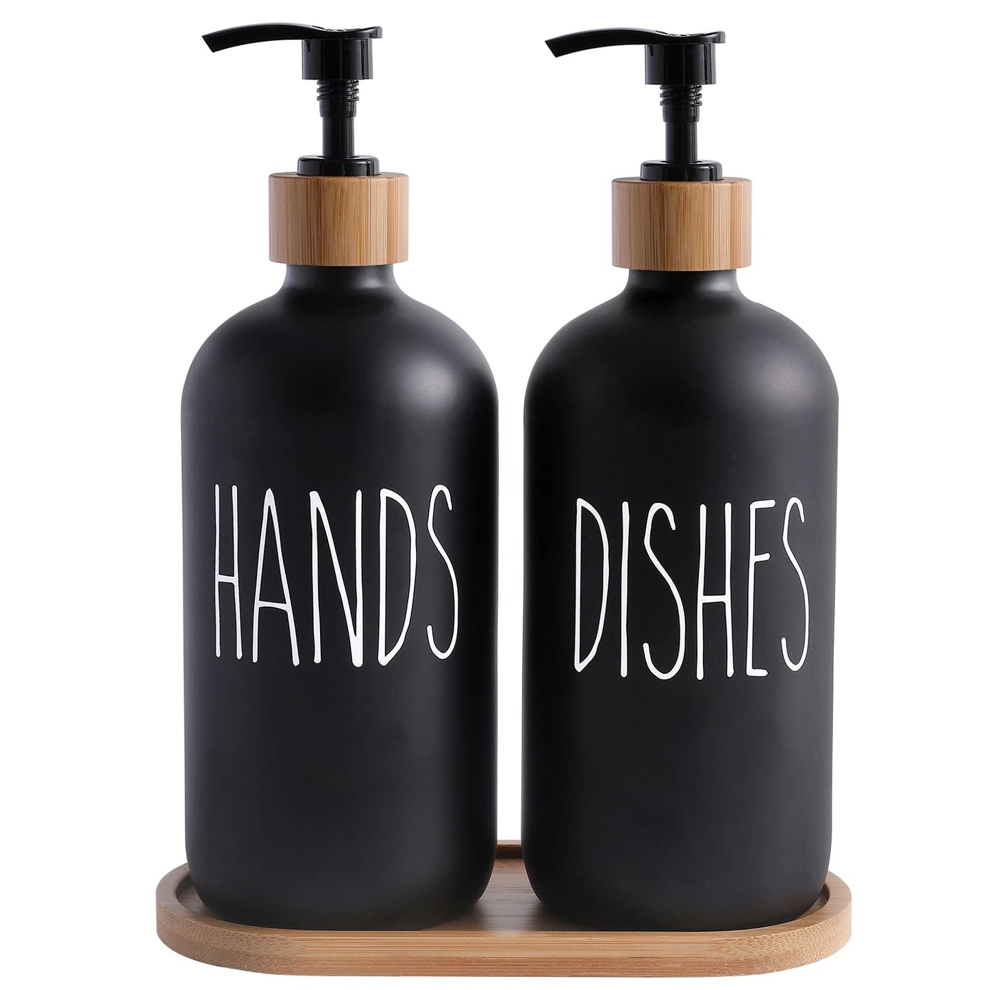 MOMEEMO Glass Soap Dispenser Set, Contains Glass Hand Soap Dispenser and Glass Dish Soap Dispenser. Matte Black Soap Dispenser Suitable for The