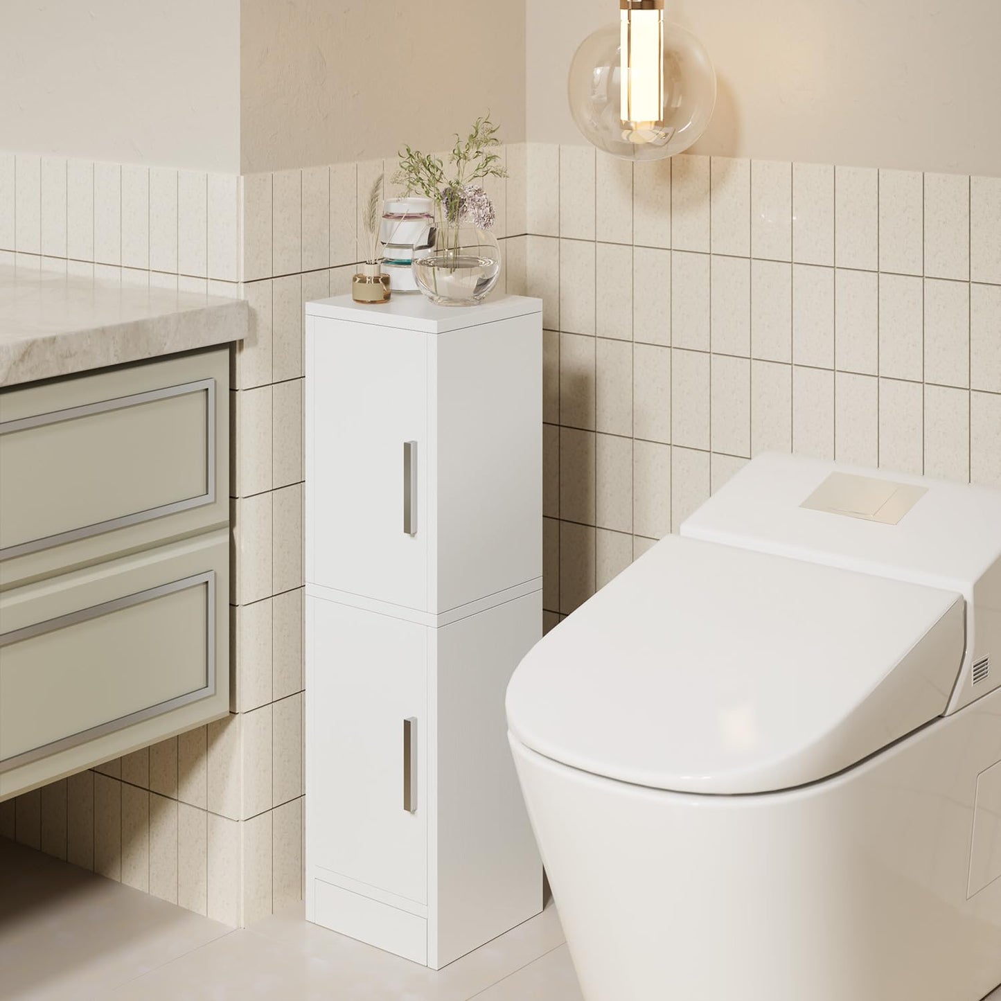 IBUYKE Small Bathroom Storage Cabinet, Narrow Floor Corner Cabinet WBS002W
