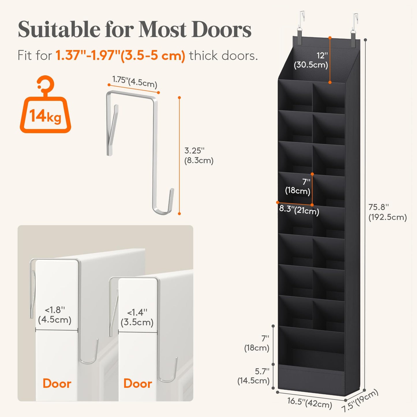 Lifewit 10 Tier Over the Door Shoe Organisers with 19 Deep Pockets, Fabric Hanging Wall Mounted Shoes Rack Behind Door Storage Organizer for Boots