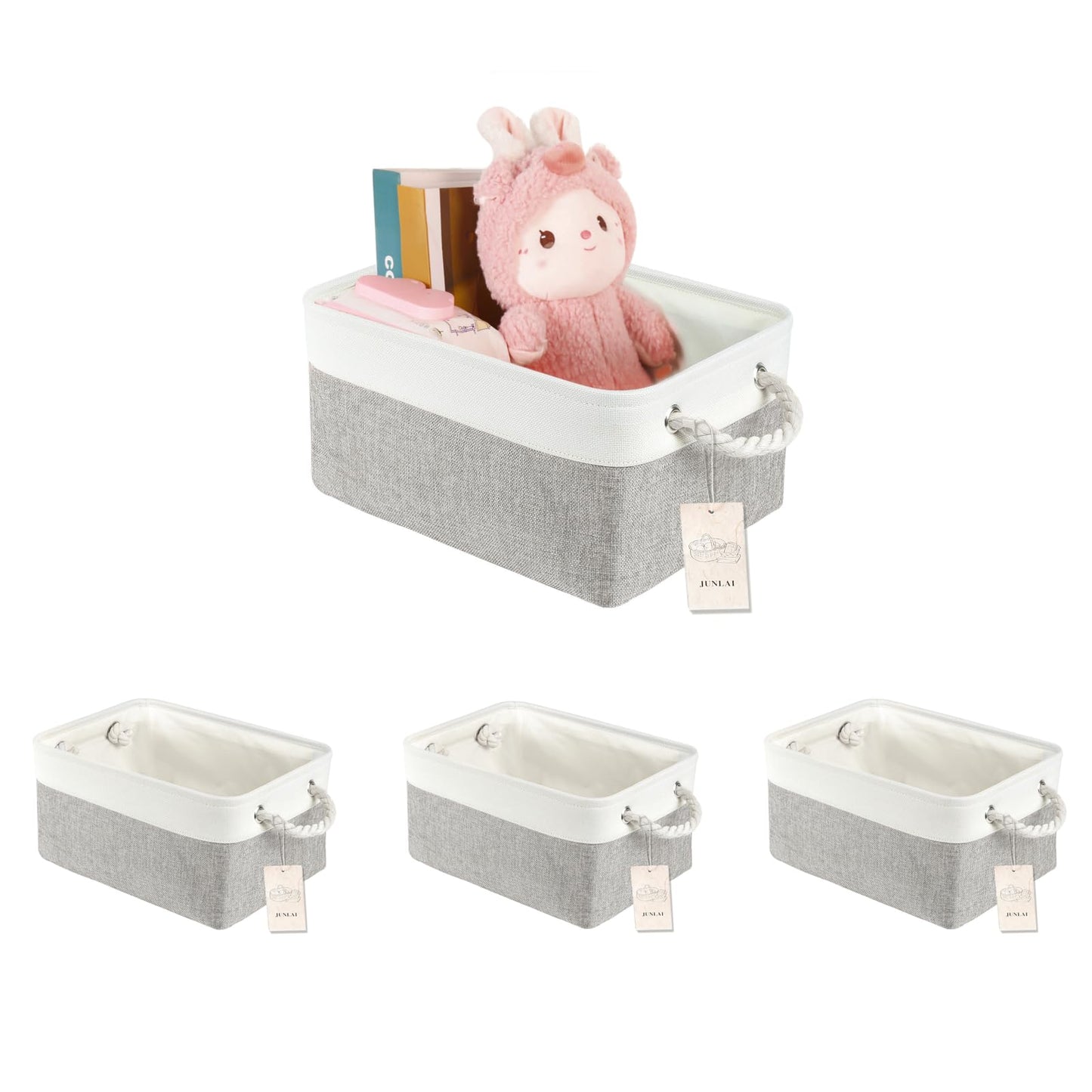 JUNLAI 4 Pcs Storage Baskets with Handles, Foldable Small Storage Boxes, Fabric Wardrobe Storage Basket for Office & Home, Book, Clothes