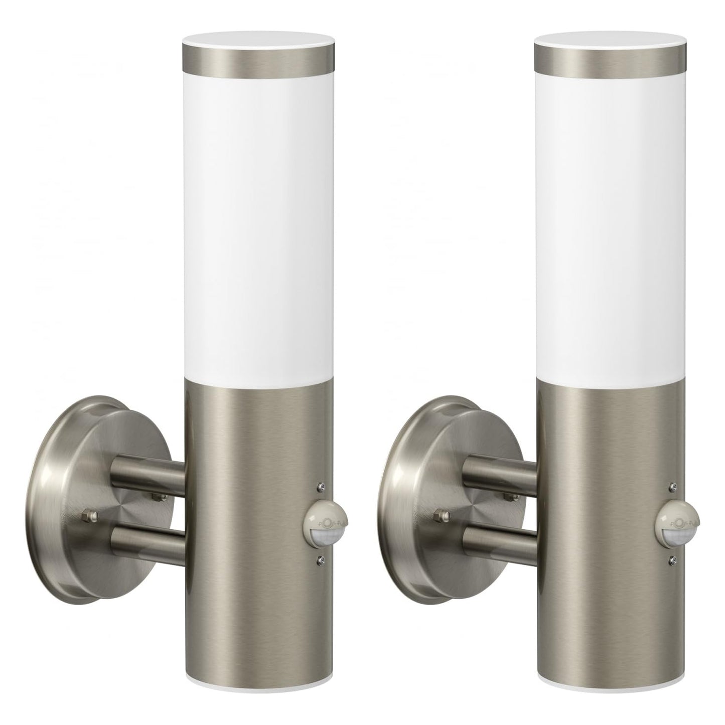 ledscom.de 2 pcs. Wall Light PORU for Outdoors, IP44, Motion Detector, Stainless Steel, Stainless Steel matt, Round, 1x E27 max. 15W