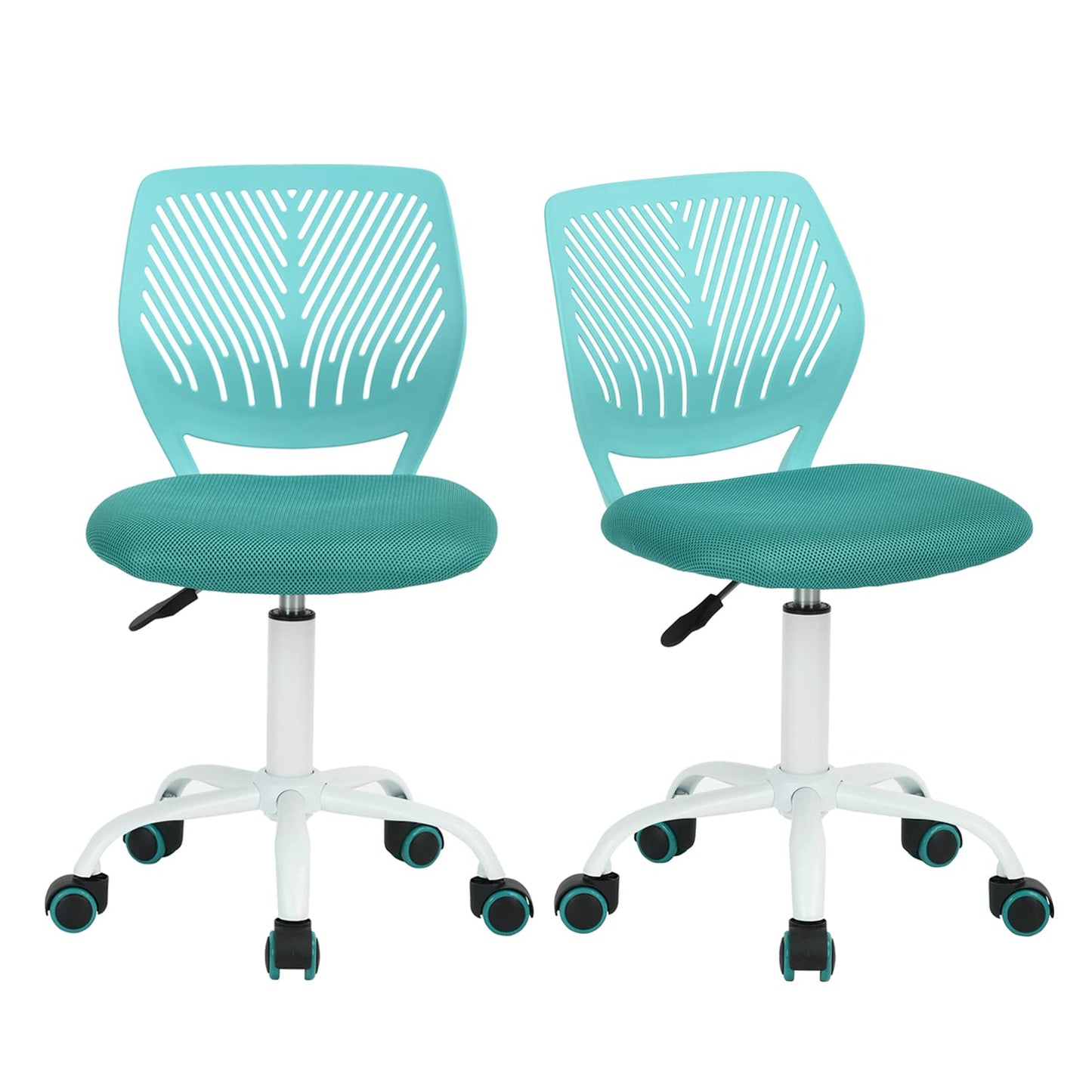 Homy Casa Set of 2 Turquoise Desk Chairs Adjustable Swivel Office Chair Fabric Seat Ergonomic Task Chair without Armrest, Turquoise