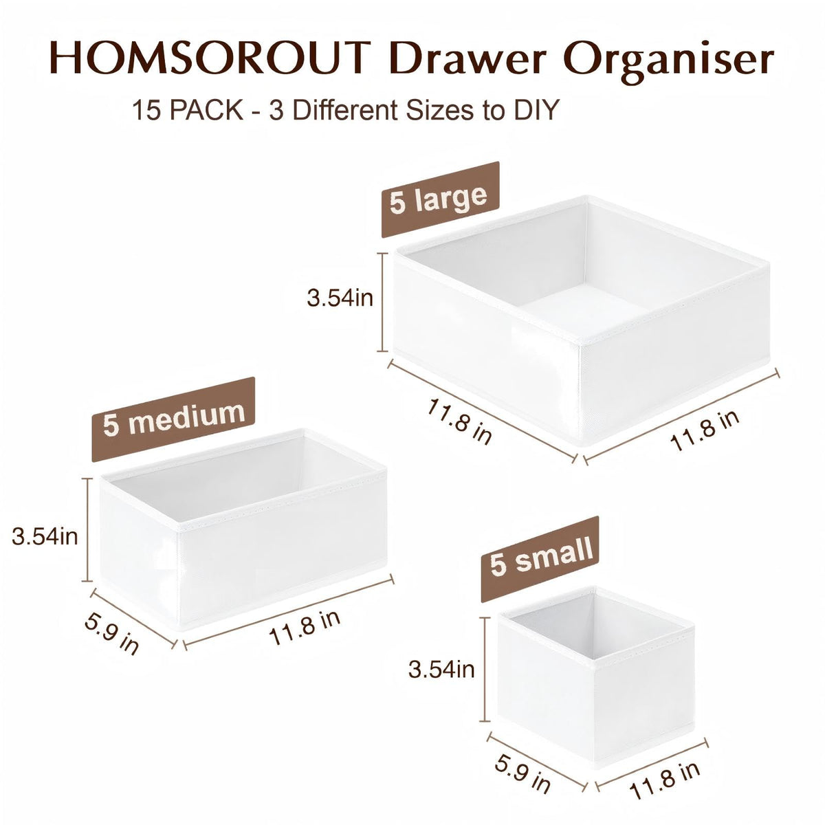 Homsorout 15 Pack Foldable Drawer Organisers Clothes - Fabric Storage Box Wardrobe Drawer Dividers Cubes for Baby Clothing, Socks, Underwear, Ties